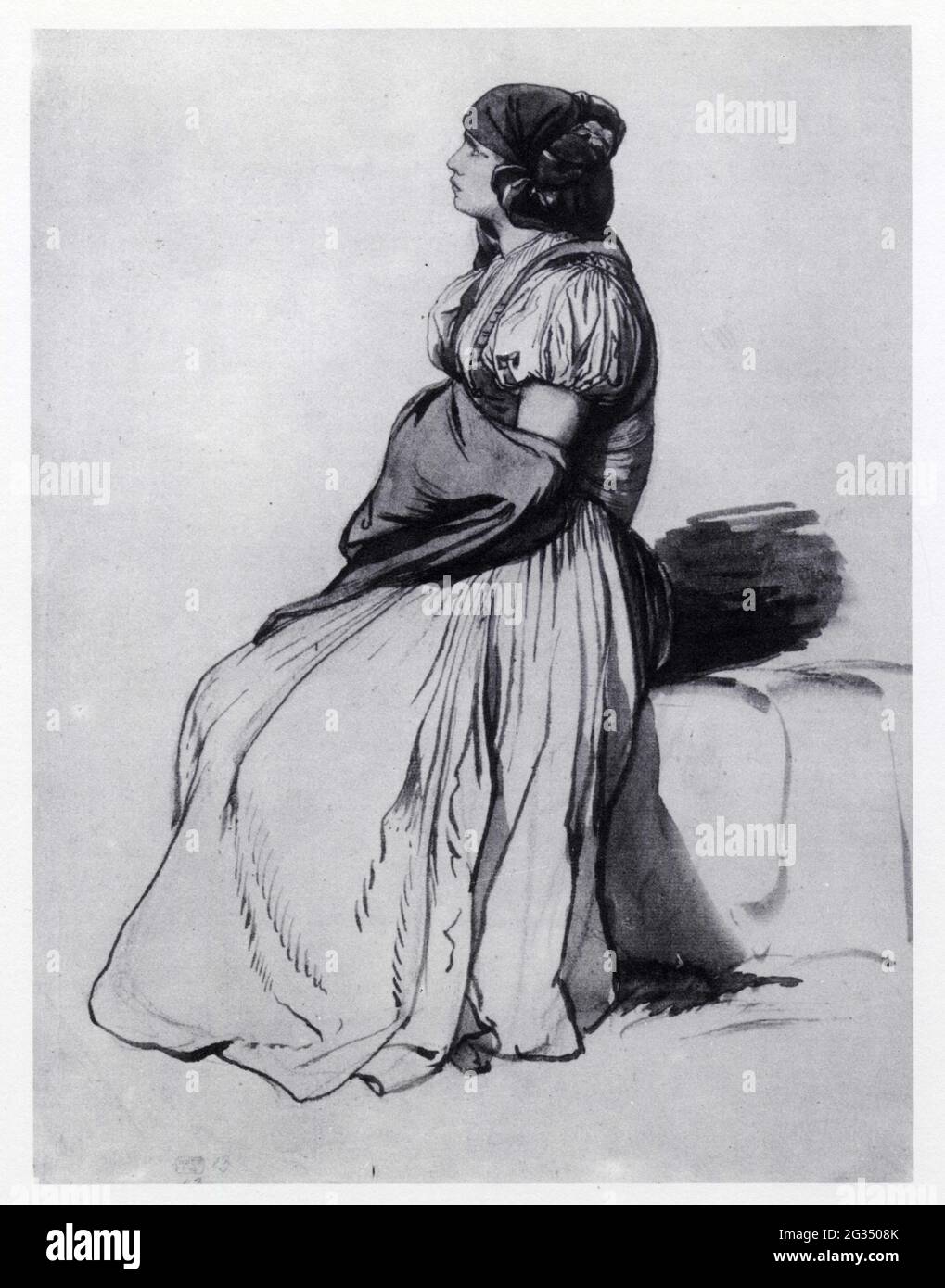 Josef Manes. Femme de la région Hana, en Moravie. 1849-1850. Federn und Aquarelle Stockfoto