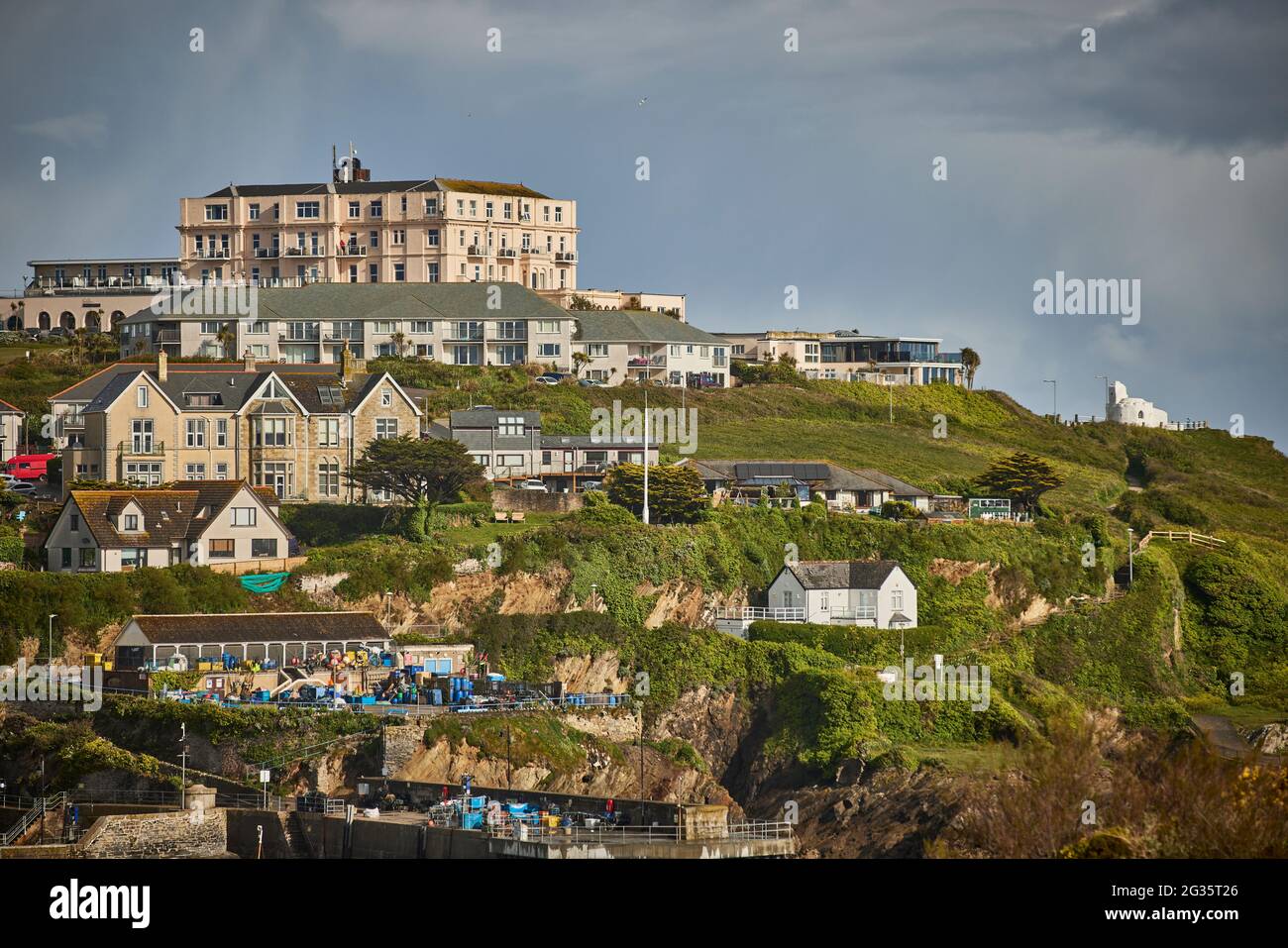 CORNISH Küstenstadt Newquay, Cornwall. Von Newquay Bay nach Towan Beach Stockfoto