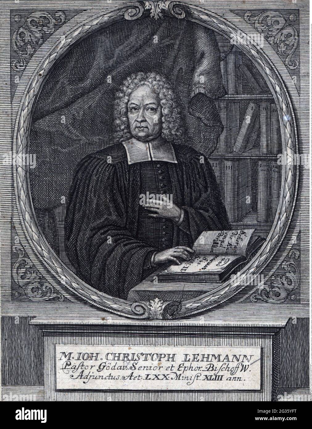 Lehmann, Johann Christoph, 25.1.1658 - 16.12.1731, deutscher Geistlicher, evangelischer Pfarrer in Goeda 1697 - 1731, ARTIST'S COPYRIGHT MUSS NICHT FREIGEGEBEN WERDEN Stockfoto