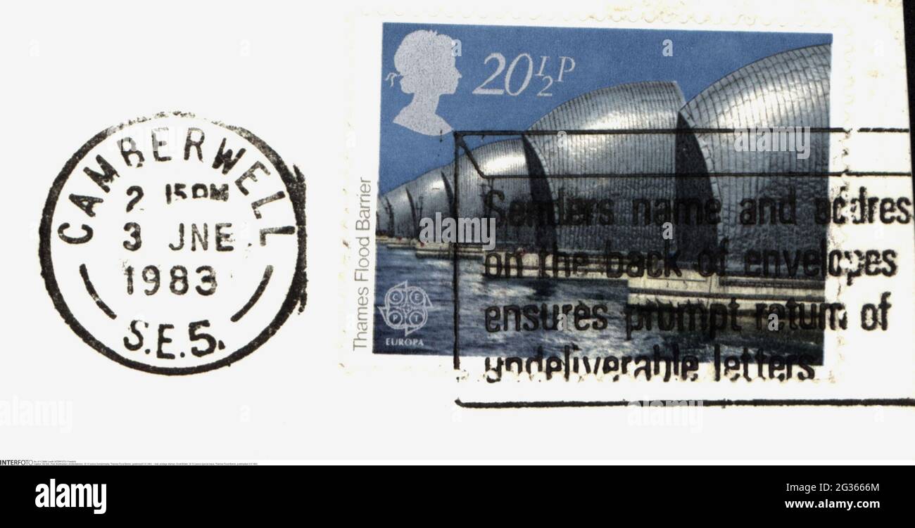 Post, Briefmarken, Großbritannien, 20 1/2 Pence Sonderausgabe, Thames Flood Barrier, ZUSÄTZLICHE-RIGHTS-CLEARANCE-INFO-NOT-AVAILABLE Stockfoto
