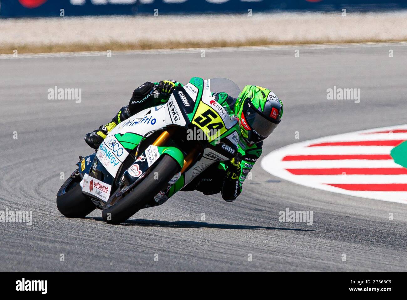 Montmelo, Barcelona, Spanien. Juni 2021. Fermin Aldeguer aus Spanien, Fahrer des Boscoscuro Talent Team-Ciatti mit Boscoscuro beim Moto 2-Rennen der FIM CEV Repsol Barcelona auf dem Circuit Barcelona-Catalunya. Quelle: David Ramirez/DAX/ZUMA Wire/Alamy Live News Stockfoto