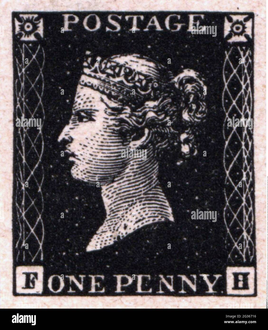 Post, Briefmarken, Großbritannien, 1 Penny Briefmarke, Porträt von Queen Victoria I, ZUSÄTZLICHE-RIGHTS-CLEARANCE-INFO-NOT-AVAILABLE Stockfoto