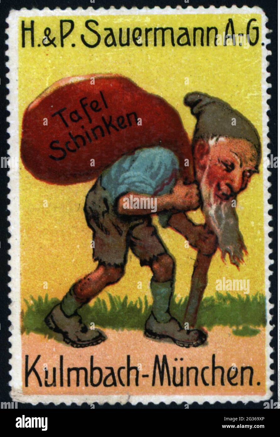 Werbung, Plakat Briefmarken, Lebensmittel, 'H.&P. Sauermann AG' HAM,  Kulmbach - München, um 1910,  ZUSÄTZLICHE-RIGHTS-CLEARANCE-INFO-NOT-AVAILABLE Stockfotografie - Alamy