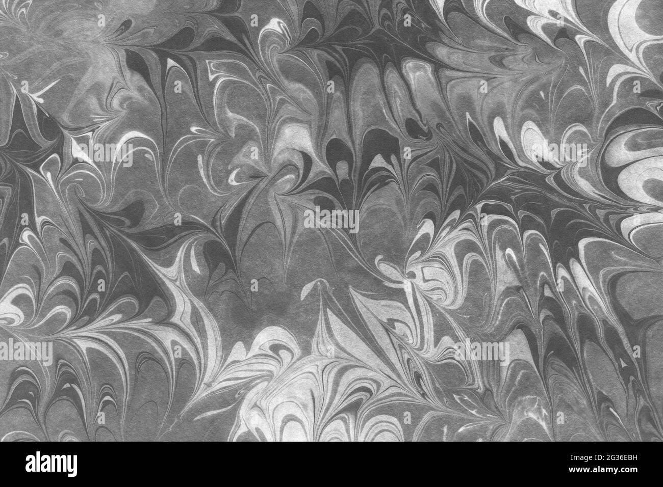 Alte schwarz weiß Marmorpapier Textur Hintergrund, natürliche Tinte Mischen, Acrylfarbe, abstrakte Kunst Stockfoto
