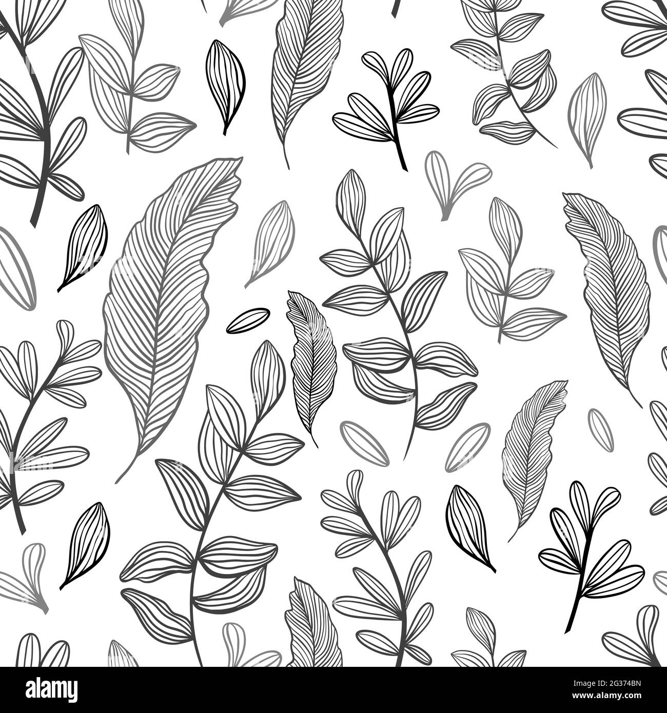 Nahtloses Muster mit Blättern, Vektor. Hintergrund mit Blättern eines einfachen Schemas. Wiederholter Hintergrund für Design und Verpackung mit botanischen Elementen Stock Vektor