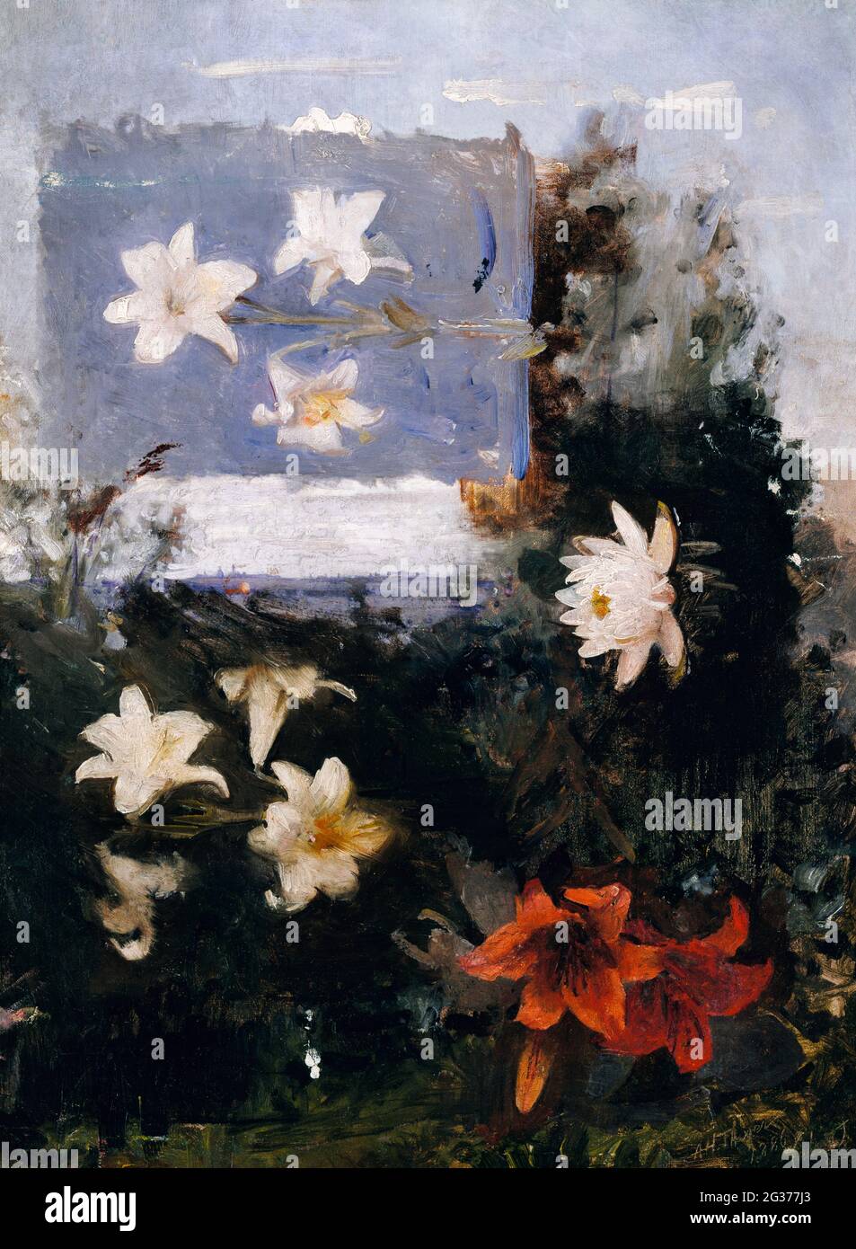 Flower Studies (ca. 1886) Malerei in hoher Auflösung von Abbott Handerson Thayer. Stockfoto