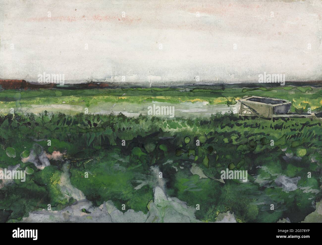 Landscape with Wheelbarrow (1883) von Vincent Van Gogh. Stockfoto
