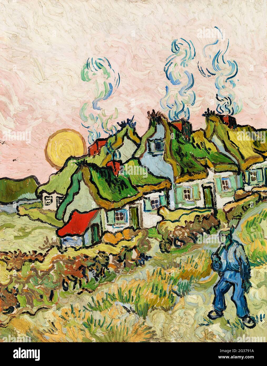 Houses and Figure (1890) von Vincent Van Gogh. Stockfoto