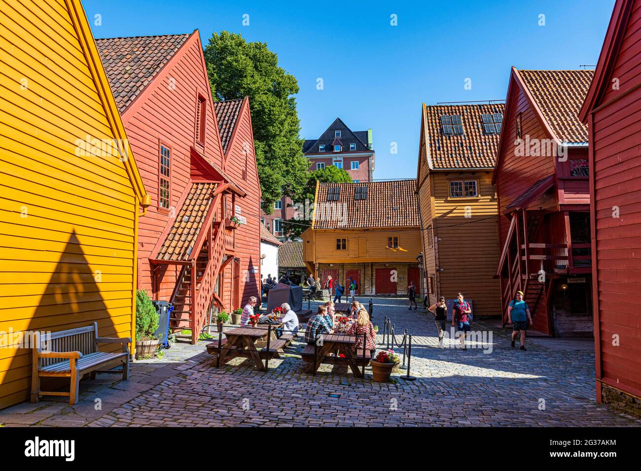 Bryggen, Reihe von Hnaseatic-Gebäuden, UNESCO-Weltkulturerbe, Bergen, Norwegen Stockfoto