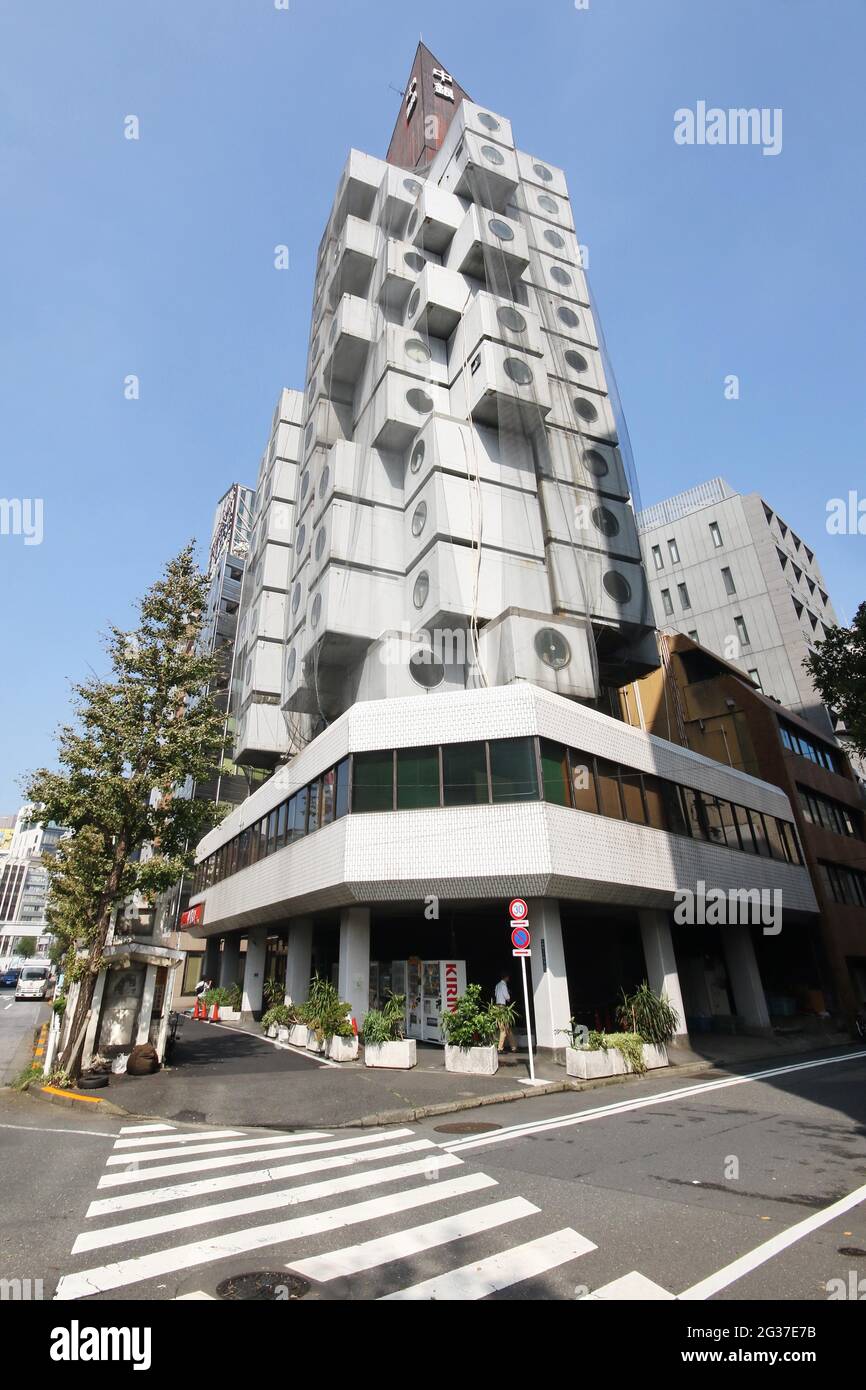 Nakagin Capsule Tower, Shimbashi-Viertel, Tokio, Japan Stockfoto
