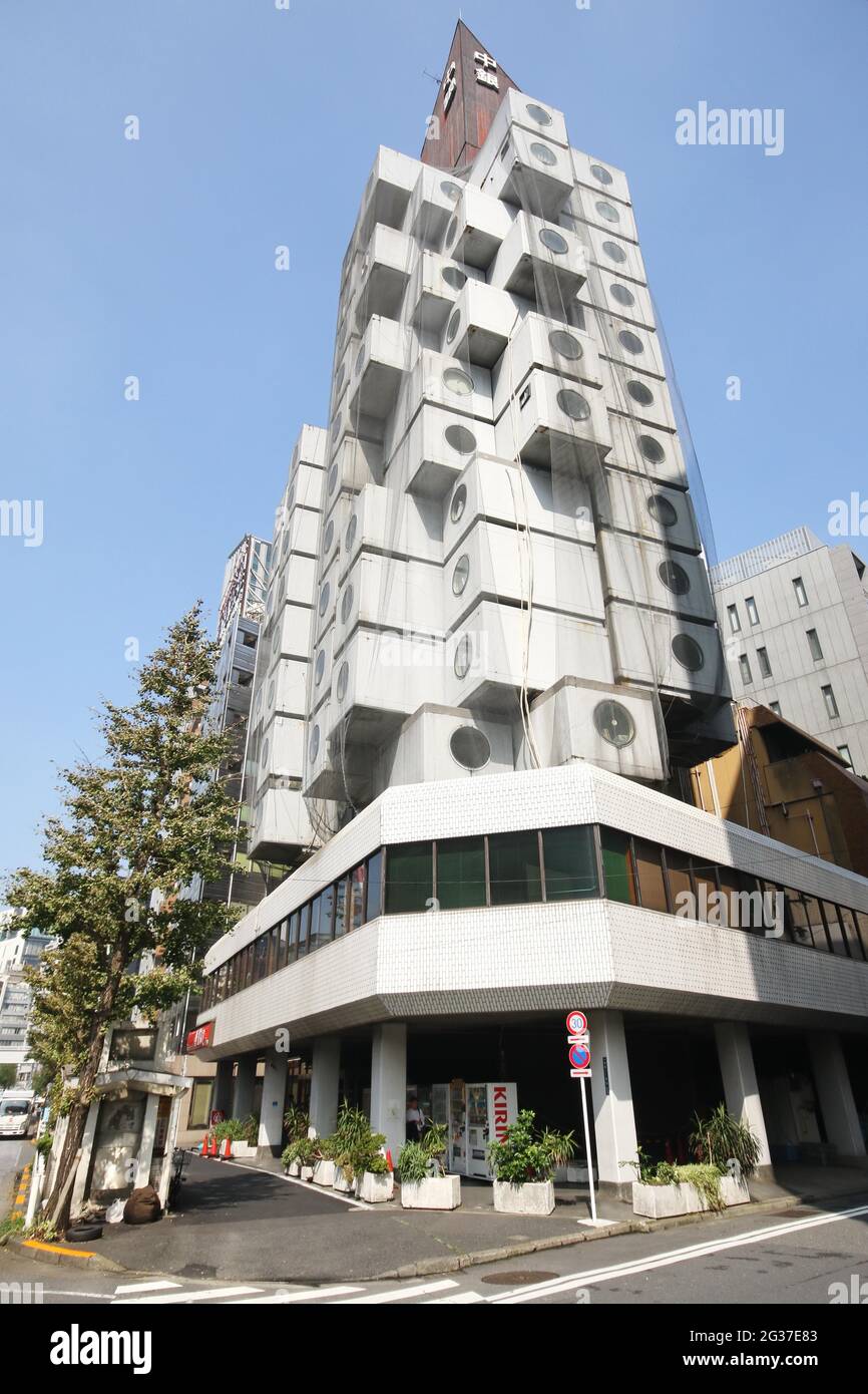 Nakagin Capsule Tower, Shimbashi-Viertel, Tokio, Japan Stockfoto