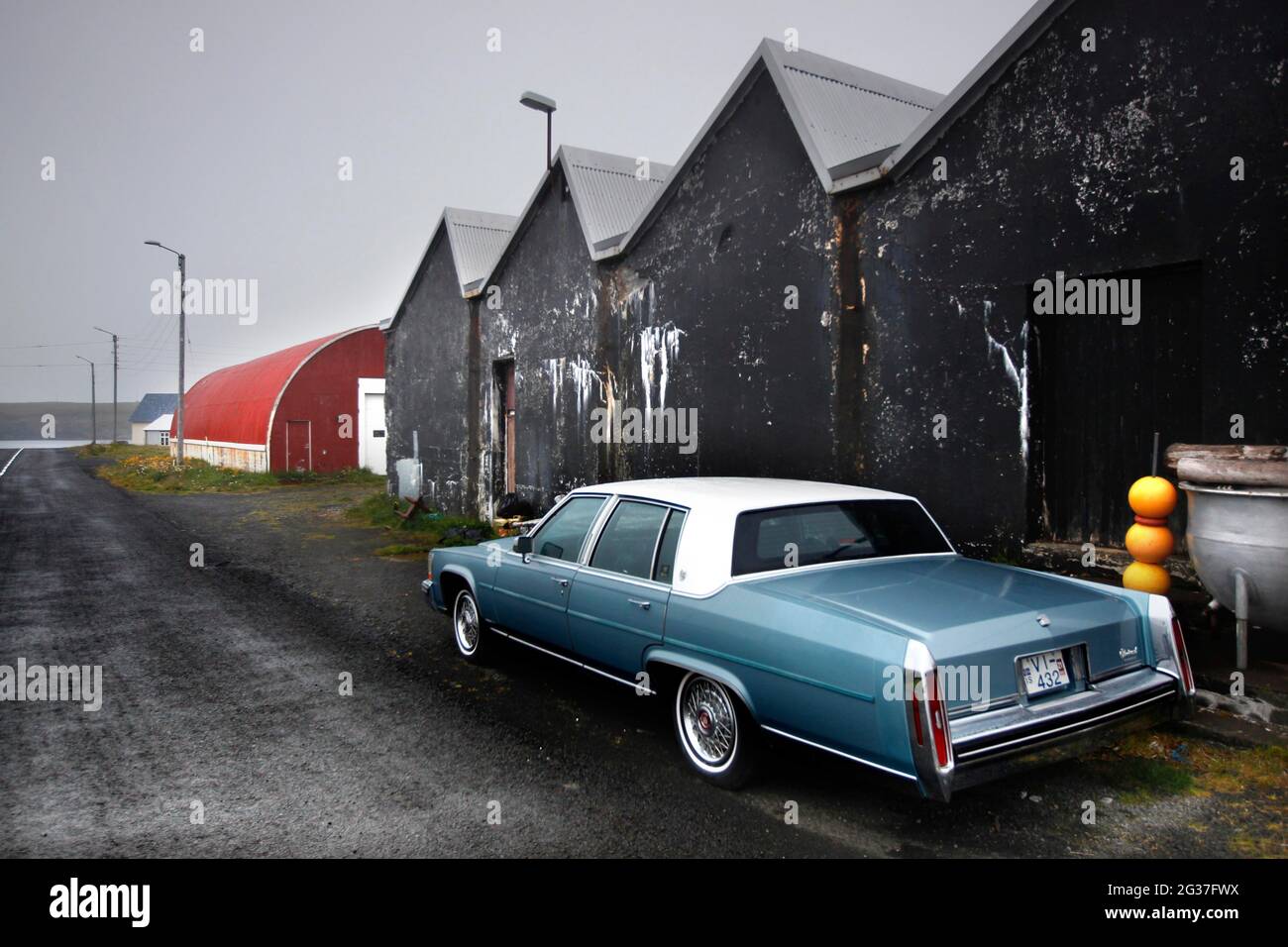 Auto, amerikanische Limousine, Raudarhoefn, Ostküste, Island Stockfoto
