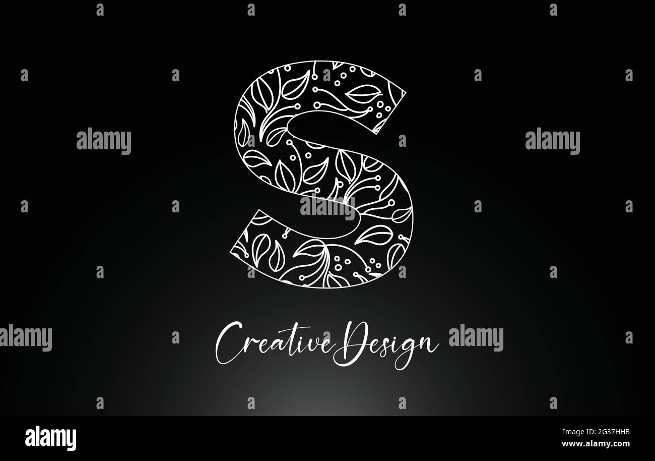 Eleganter Buchstabe S Logo aus Blumen mit Leafs und floraler Mustertextur in Monoline Creative Vector Illustration Design Logo Stock Vektor