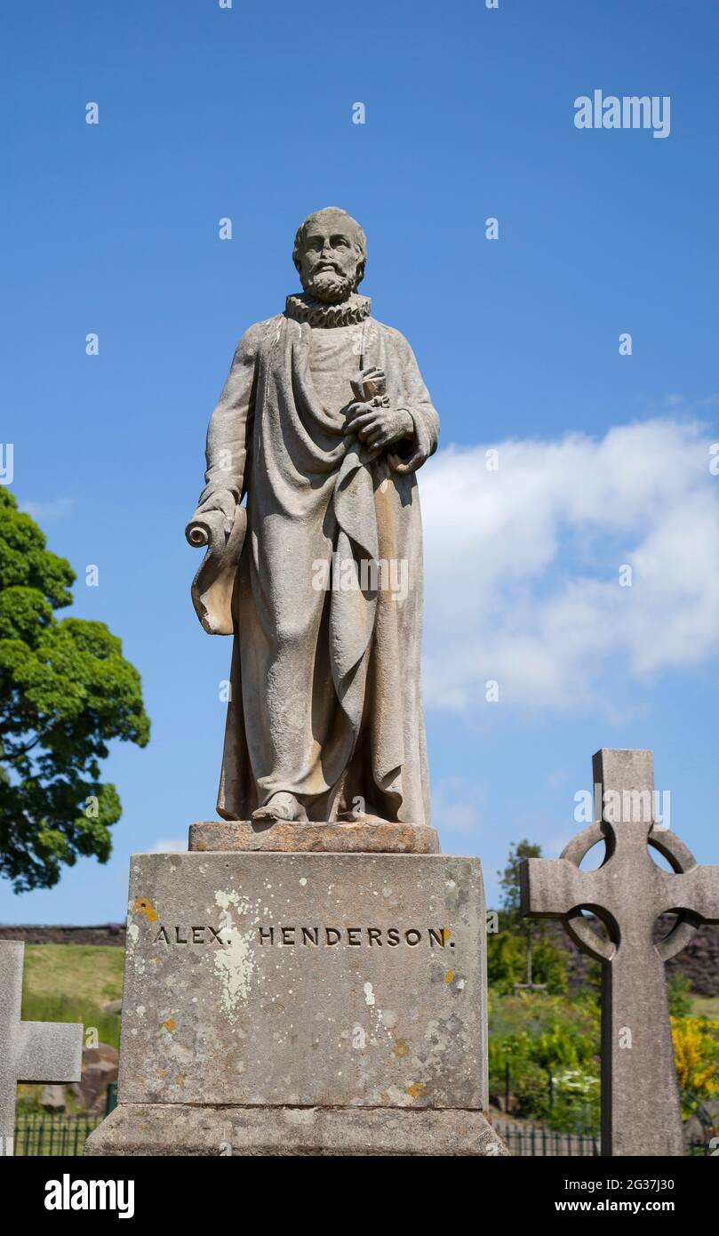 Statue von Alexander Henderson, die Teil der Reformatoren-Statuen auf dem Old Town Cemetery in Stirling, Schottland ist. Alexander Henderson 1583-1646) wa Stockfoto