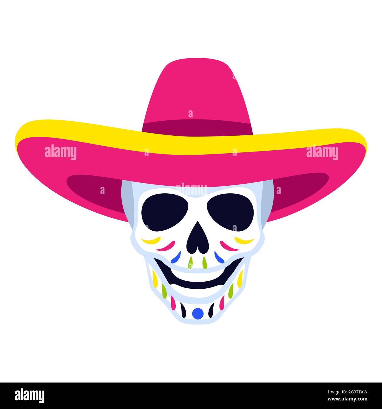 Traditioneller mexikanischer Schädel. Dia de los muertos. Tag der Toten Symbol mit Sombrero. Stock Vektor