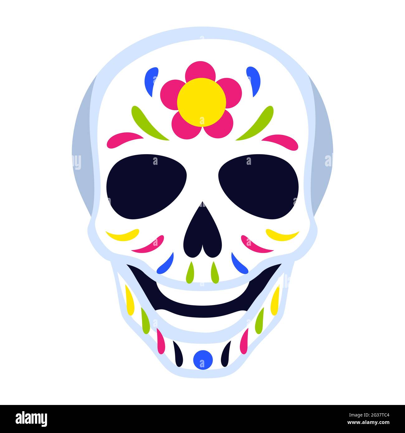 Traditioneller mexikanischer Schädel. Dia de los muertos. Tag der Toten Symbol mit Dekoration. Stock Vektor