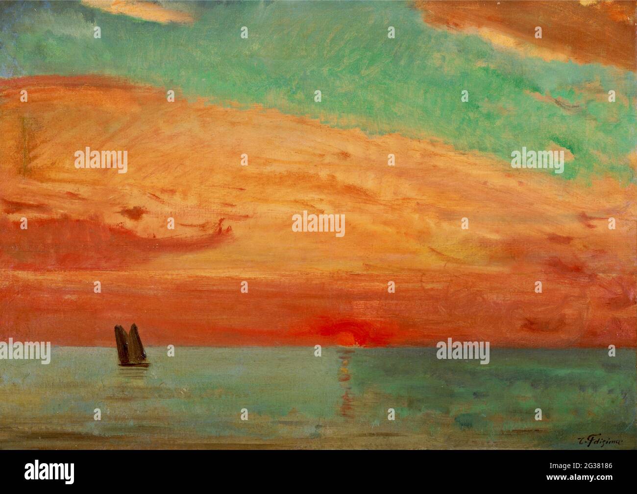 Fujishima Takeji ikonisches Kunstwerk mit dem Titel Sonnenaufgang über dem östlichen Meer Stockfoto