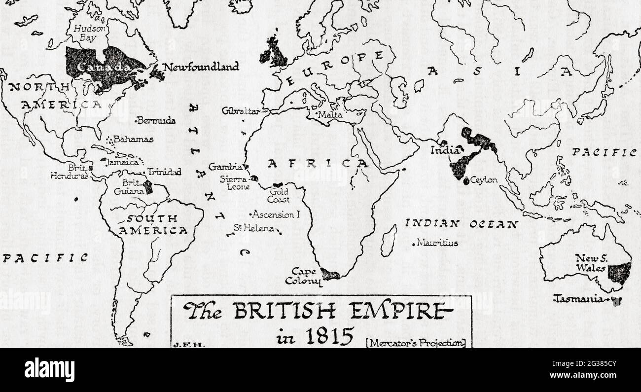 Karte des Britischen Imperium im Jahr 1815. Aus EINER kurzen Geschichte der Welt, veröffentlicht um 1936 Stockfoto