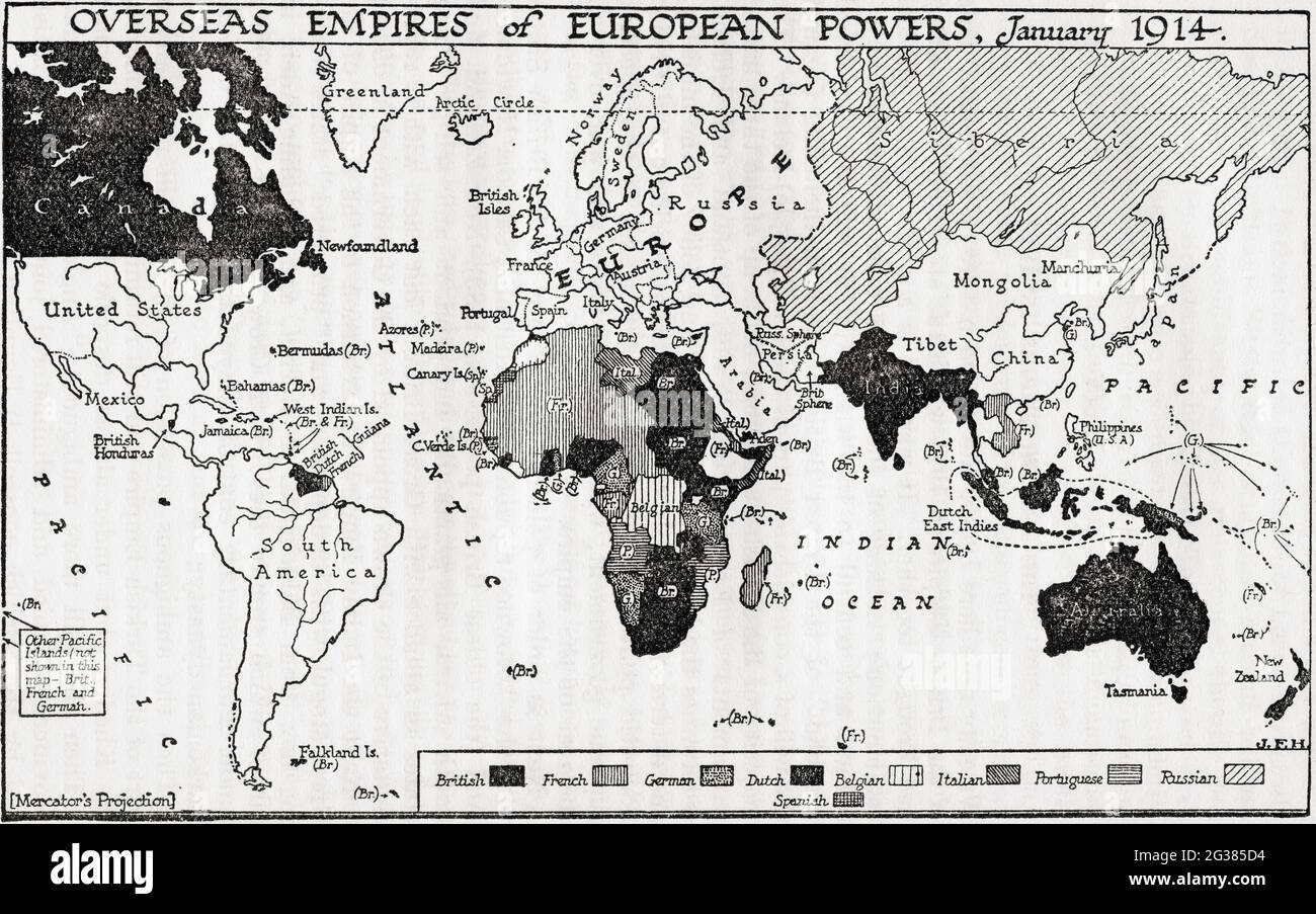 Karte mit den Überseeischen Imperien der europäischen Mächte, Januar 1914. Aus EINER kurzen Geschichte der Welt, veröffentlicht um 1936 Stockfoto Karte mit den Überseeischen Imperien der europäischen Mächte, Januar 1914. Aus EINER kurzen Geschichte der Welt, veröffentlicht um 1936 Stockfoto