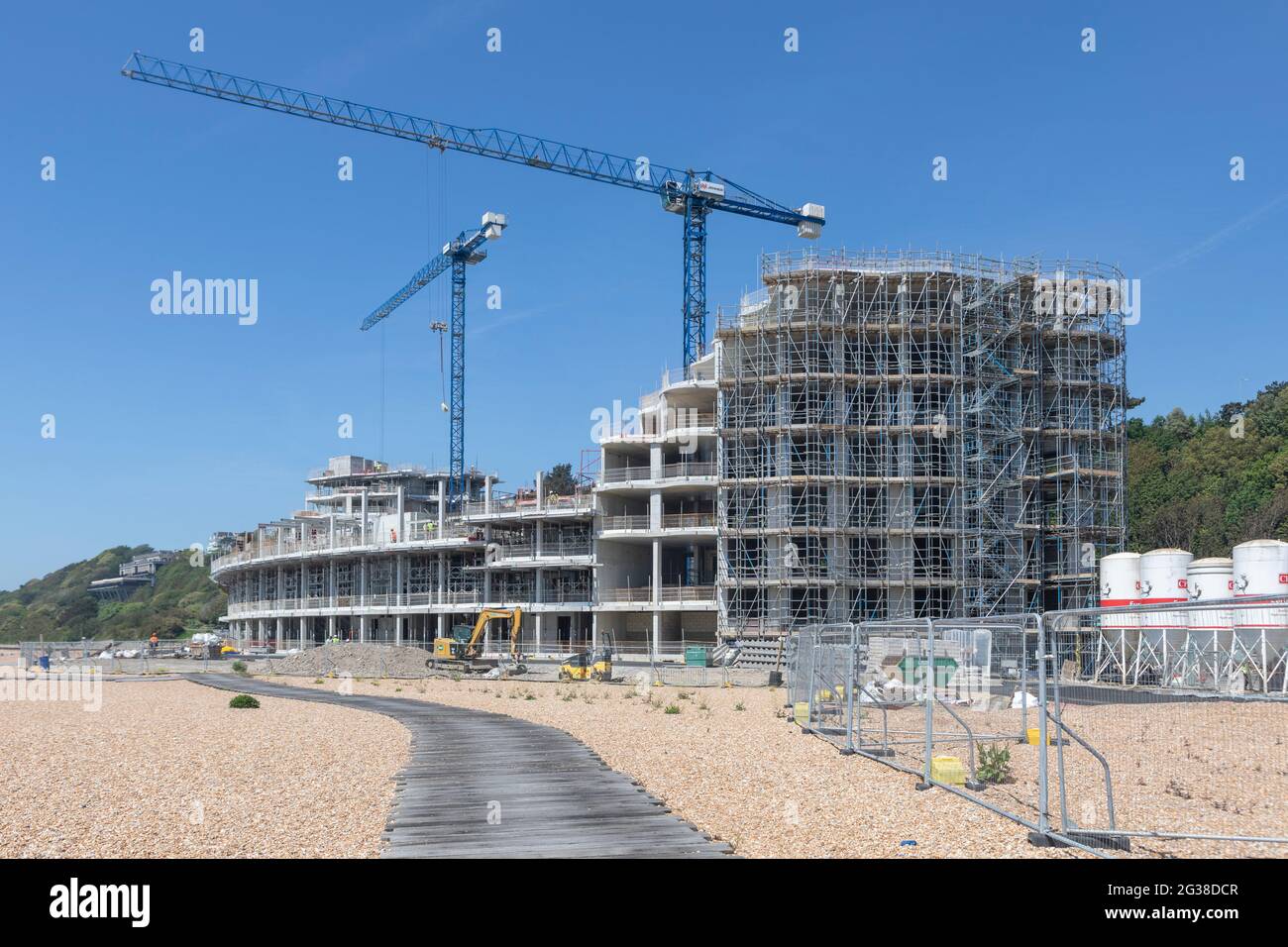 Die Bauarbeiten an der Uferpromenade von Folkestone sind im Gange Stockfoto