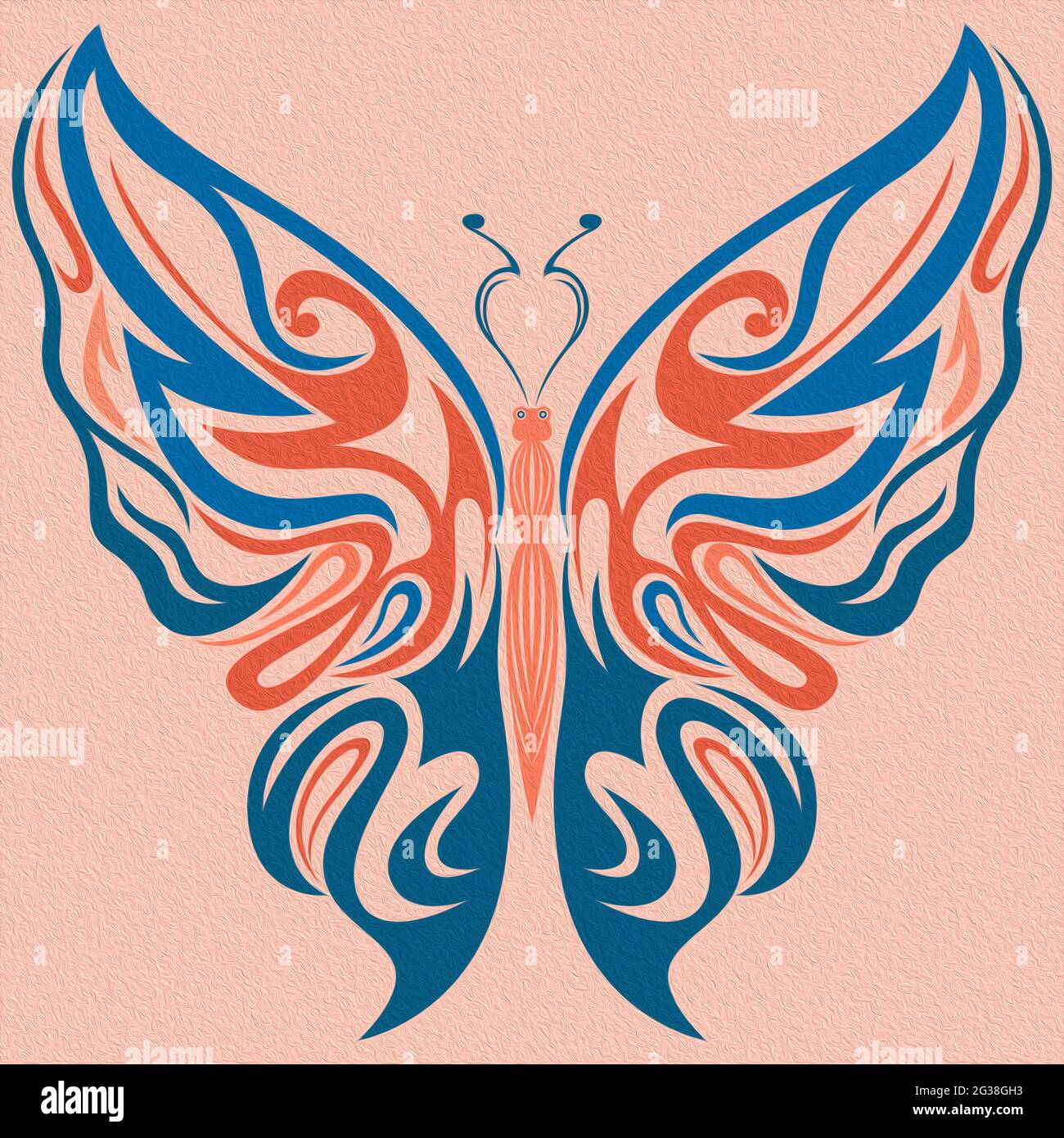 Dekorative Schablonen von schönen Schmetterling isoliert auf dem blassen Hintergrund, mit dem Effekt von Ölfarbe gemacht Stockfoto