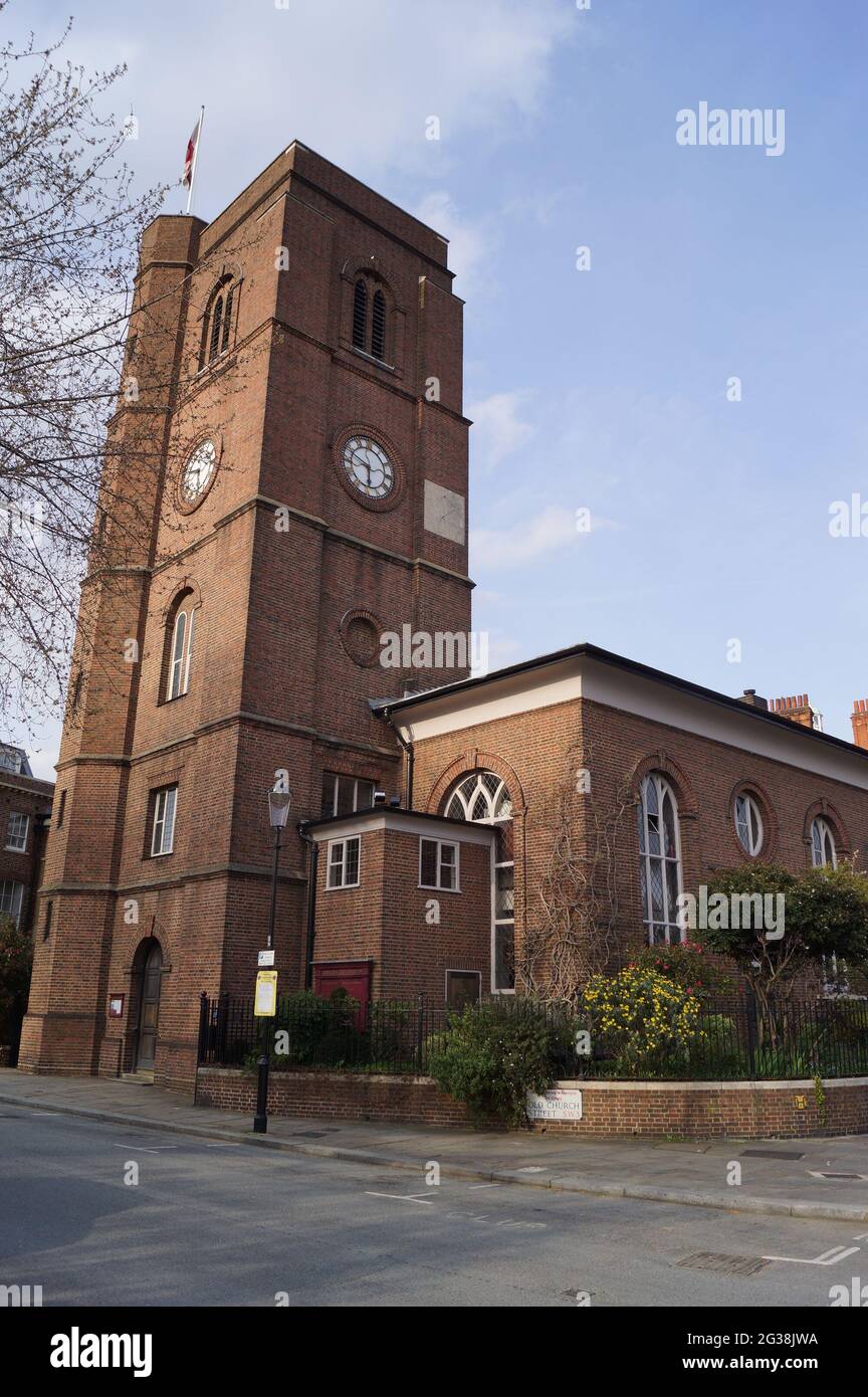 A view of Chelsea Old Church in Old Church Street, London (Vereinigtes Königreich) Stockfoto