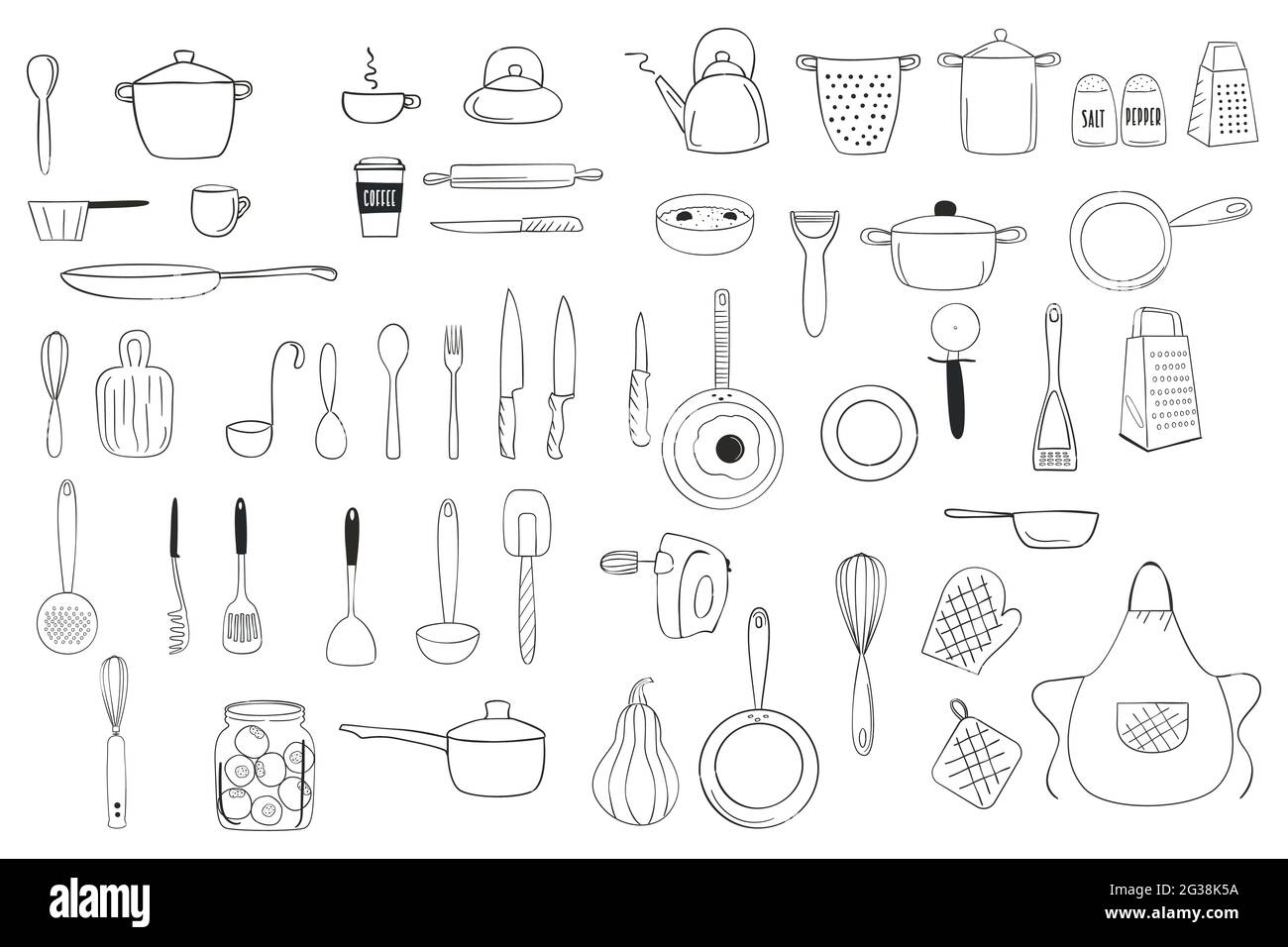 Küchengeräte umreißen Doodle Linie Kunst Clipart. Vektorgrafik  Stock-Vektorgrafik - Alamy