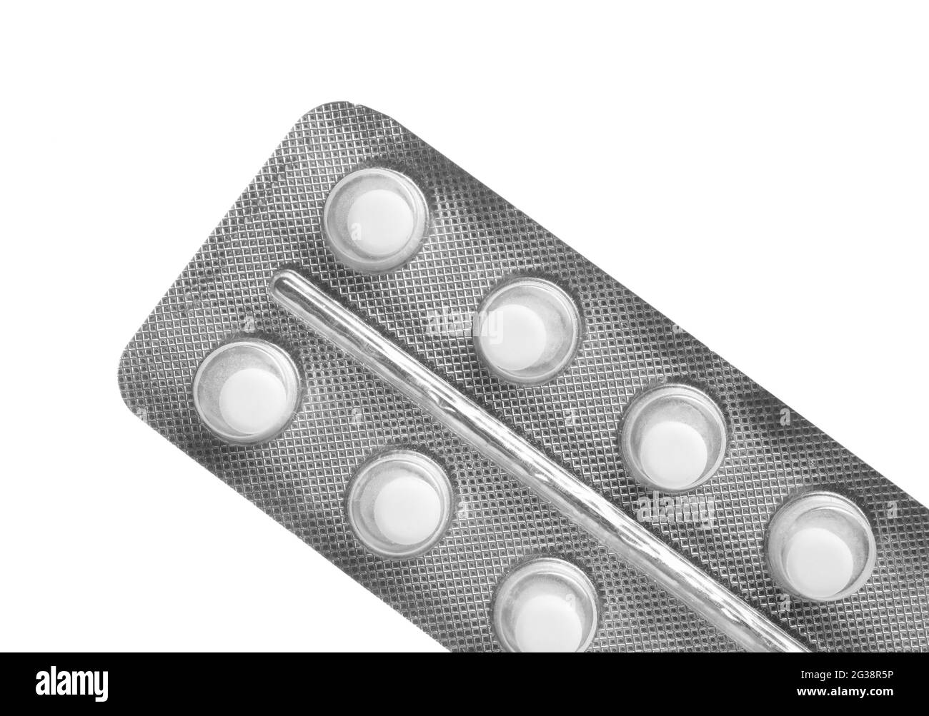 Blisterpackung mit Pillen auf weißem Hintergrund Stockfoto