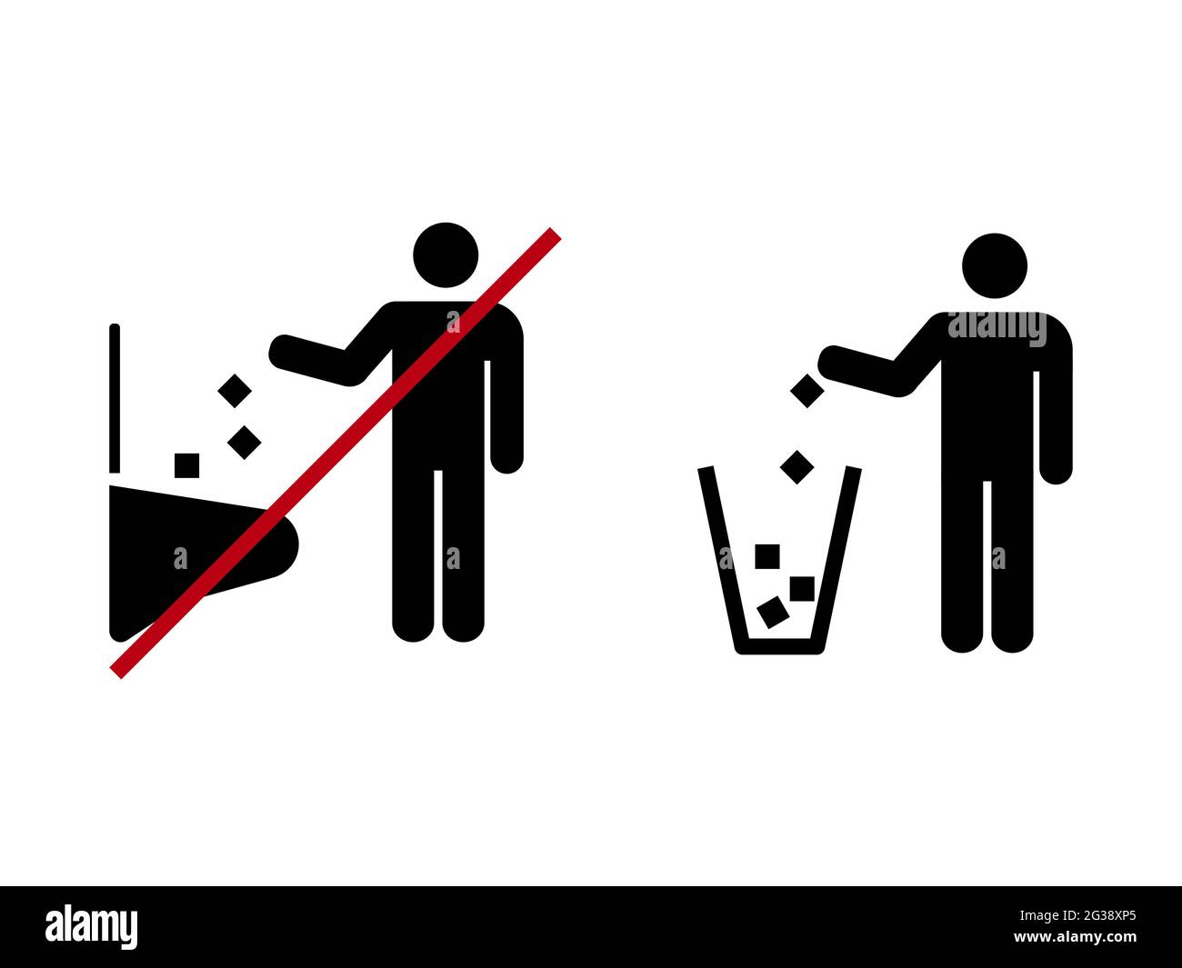 Werfen Sie kein Papier in das Toilettenschild. Symbol thtat verbietet werfen Papiertücher oder weibliche Produkte Illustration. Vektor. Stock Vektor