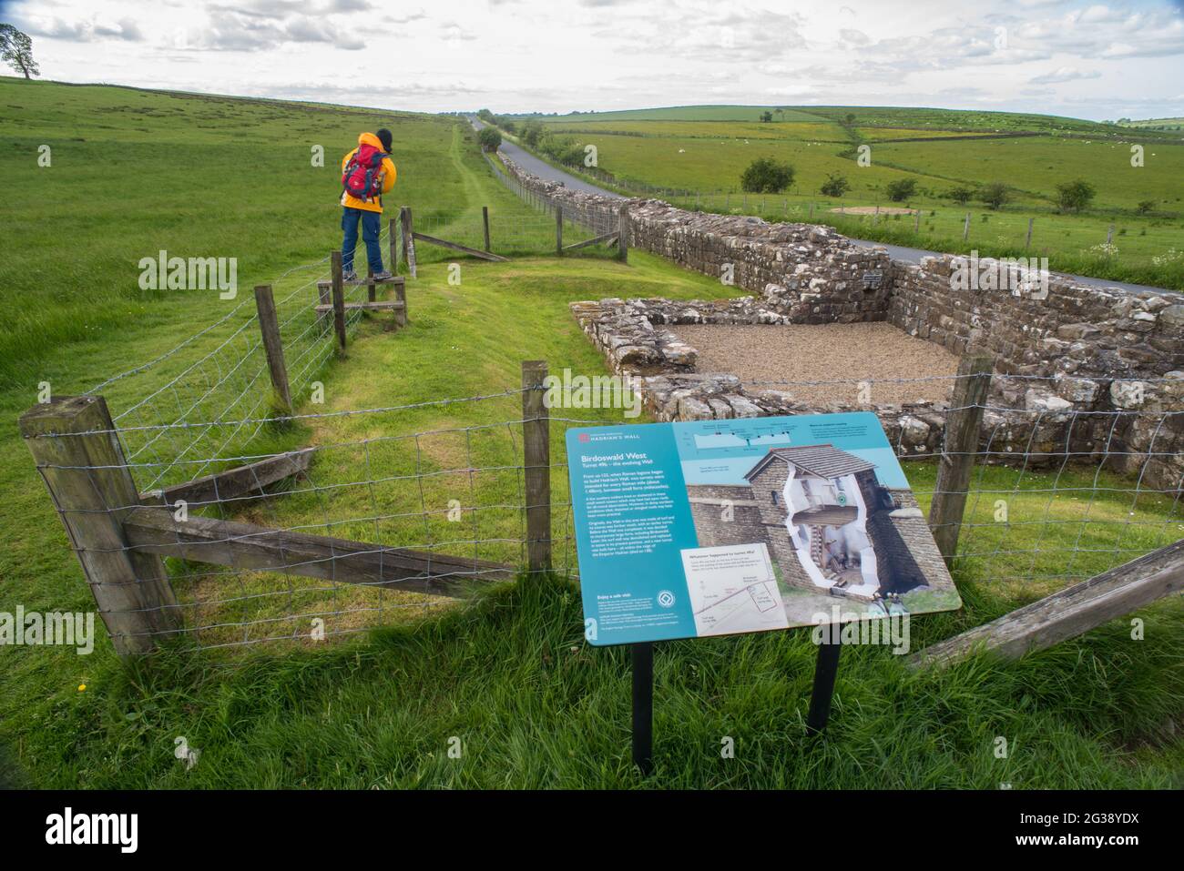Turm Nr. 49b an der Hadriansmauer, westlich der ehemaligen römischen Festung Birdoswald. Stockfoto