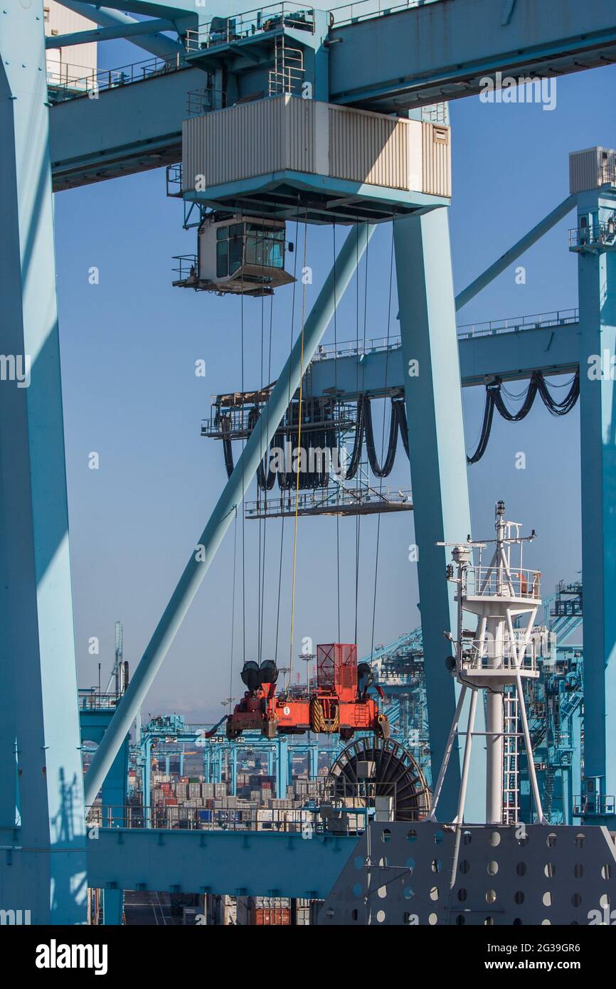 Die Containerkrane im Hafen von Algeciras Stockfoto