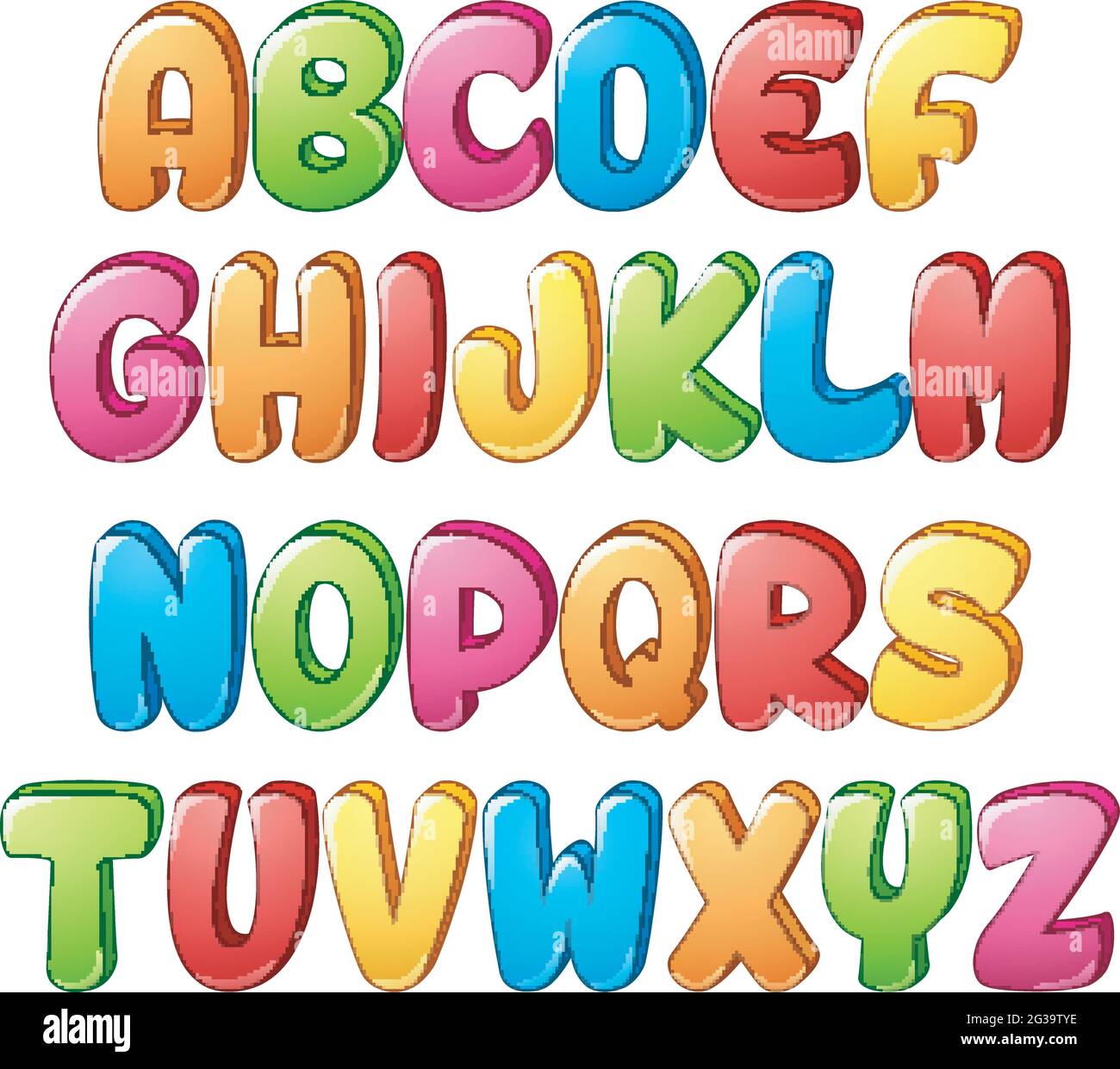Satz von bunten Alphabeten Buchstaben auf weißem Hintergrund Stock Vektor