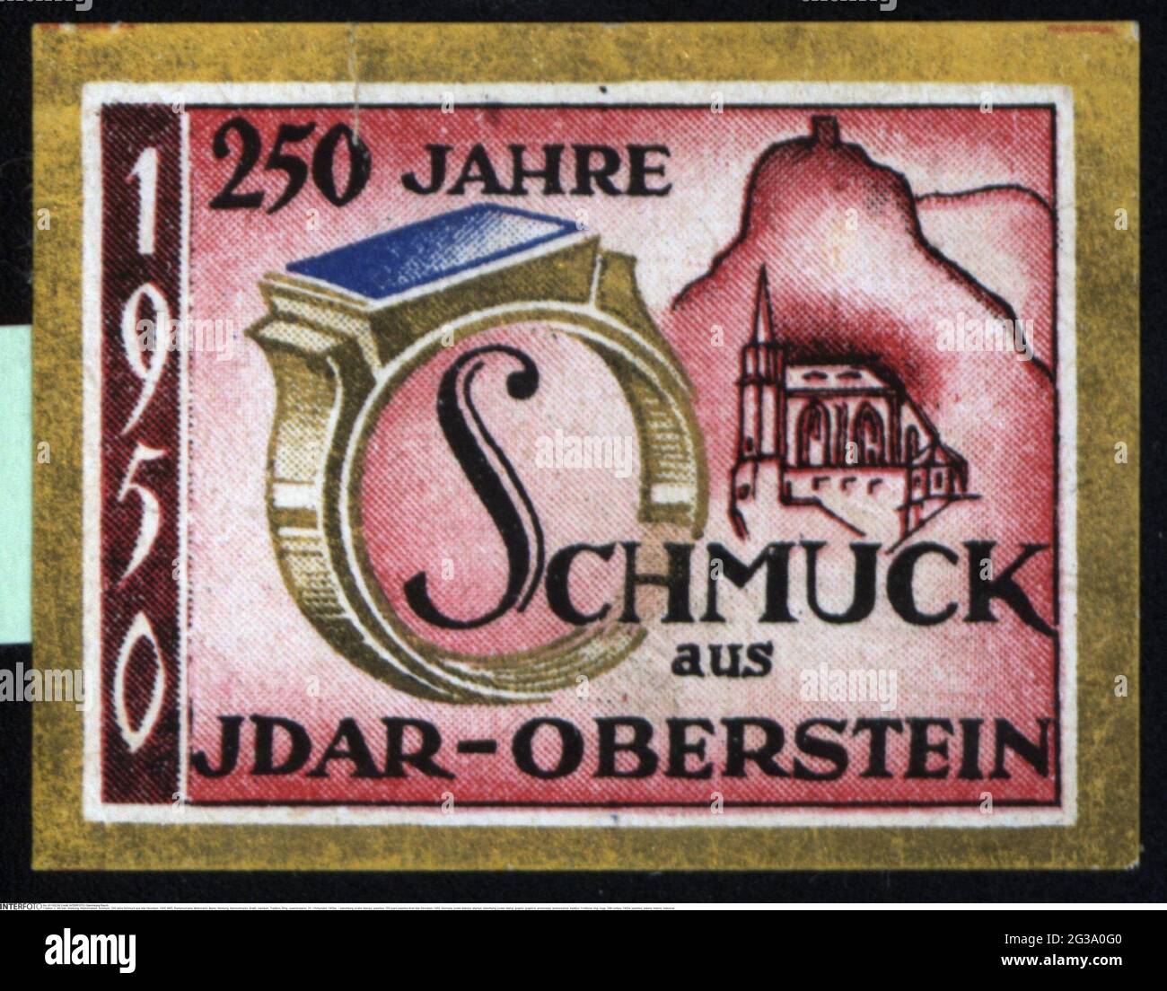 Werbung, Plakatmarken, Schmuck, 250 Jahre Schmuck aus Idar-Oberstein, 1950, ZUSÄTZLICHE-RIGHTS-CLEARANCE-INFO-NOT-AVAILABLE Stockfoto