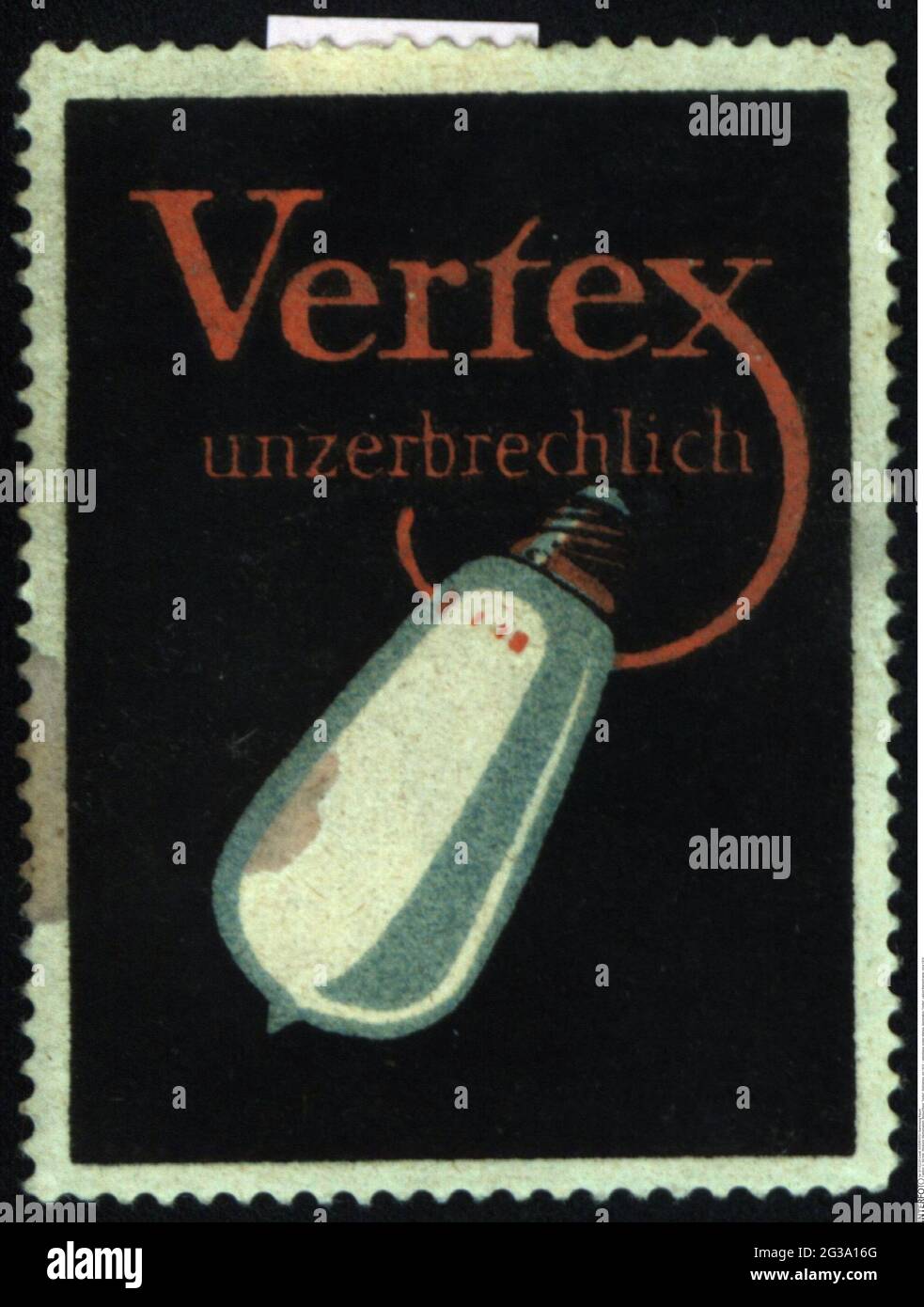 Werbung, Plakatstempel, Beleuchtung, 'Vertex', Carbon-Glühlampe, CIRCA 1910, ZUSÄTZLICHE-RIGHTS-CLEARANCE-INFO-NOT-AVAILABLE Stockfoto