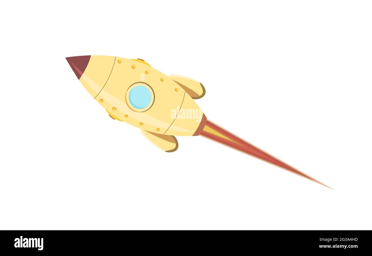 Weltraumrakete. Raumschiff. Isoliert auf weißem Hintergrund. Cartoon-Stil. Flaches Design. Vektor Stock Vektor