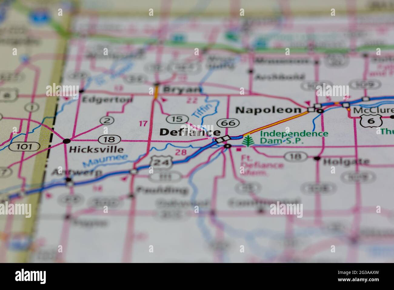 Defiance Ohio USA wird auf einer Geografie- oder Straßenkarte angezeigt Stockfoto