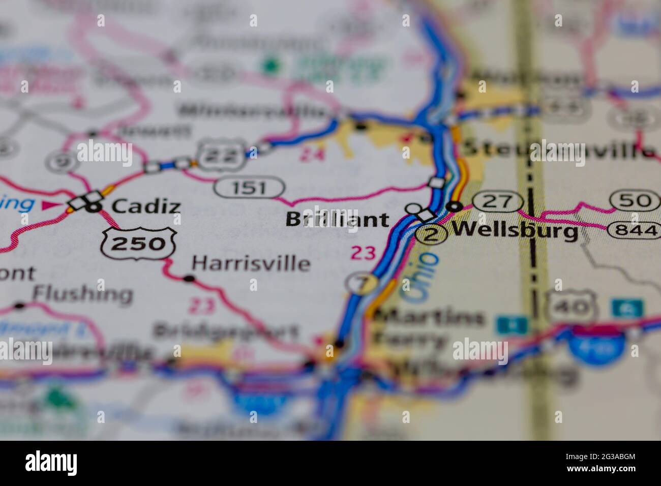 Brillantes Ohio USA auf einer Geografie- oder Road-Map dargestellt Stockfoto