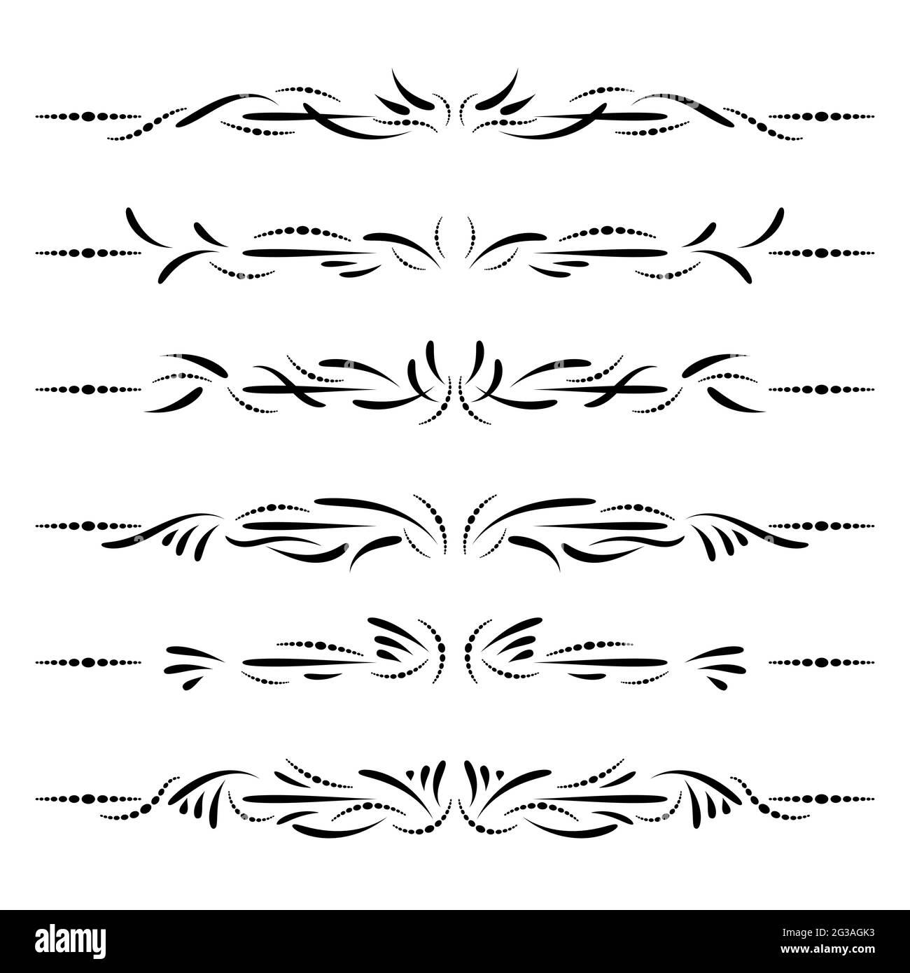 Modische Trennwände. Unterstreichungen und Textseparatoren. Vector Kollektion. Isolierter Vektor-Satz von Rahmen für Text, Einladungen, Karten, Bücher, Menüs. Design Stock Vektor