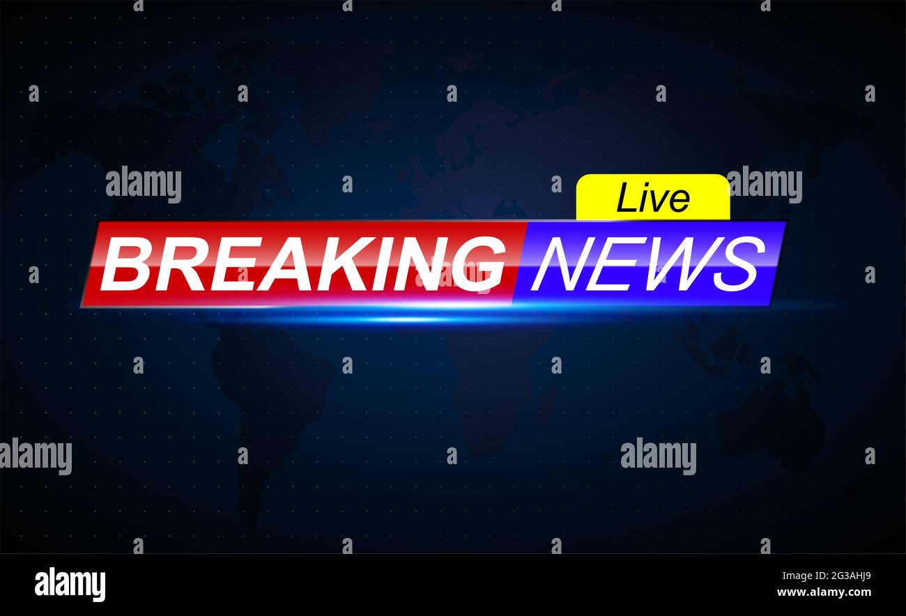Aktuelle Nachrichten live. Rot-blaues Banner mit Lichteffekten. Technologie und Unternehmen. Stockfoto