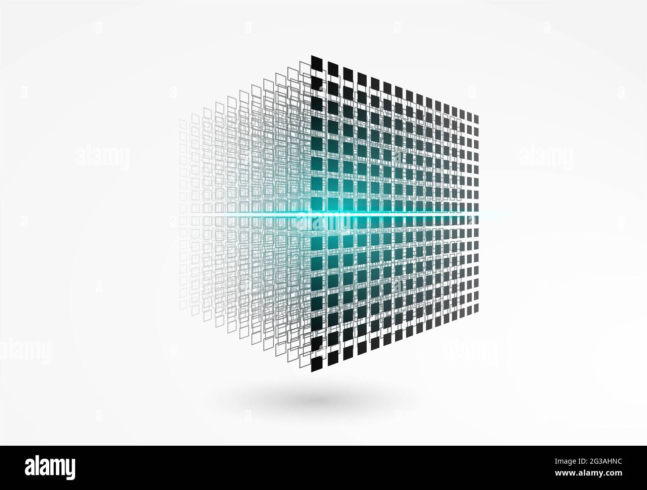 Blockchain-Technologie. Big-Data-Würfel. 3D geometrische Würfel aus kleinen Stücken. Stockfoto