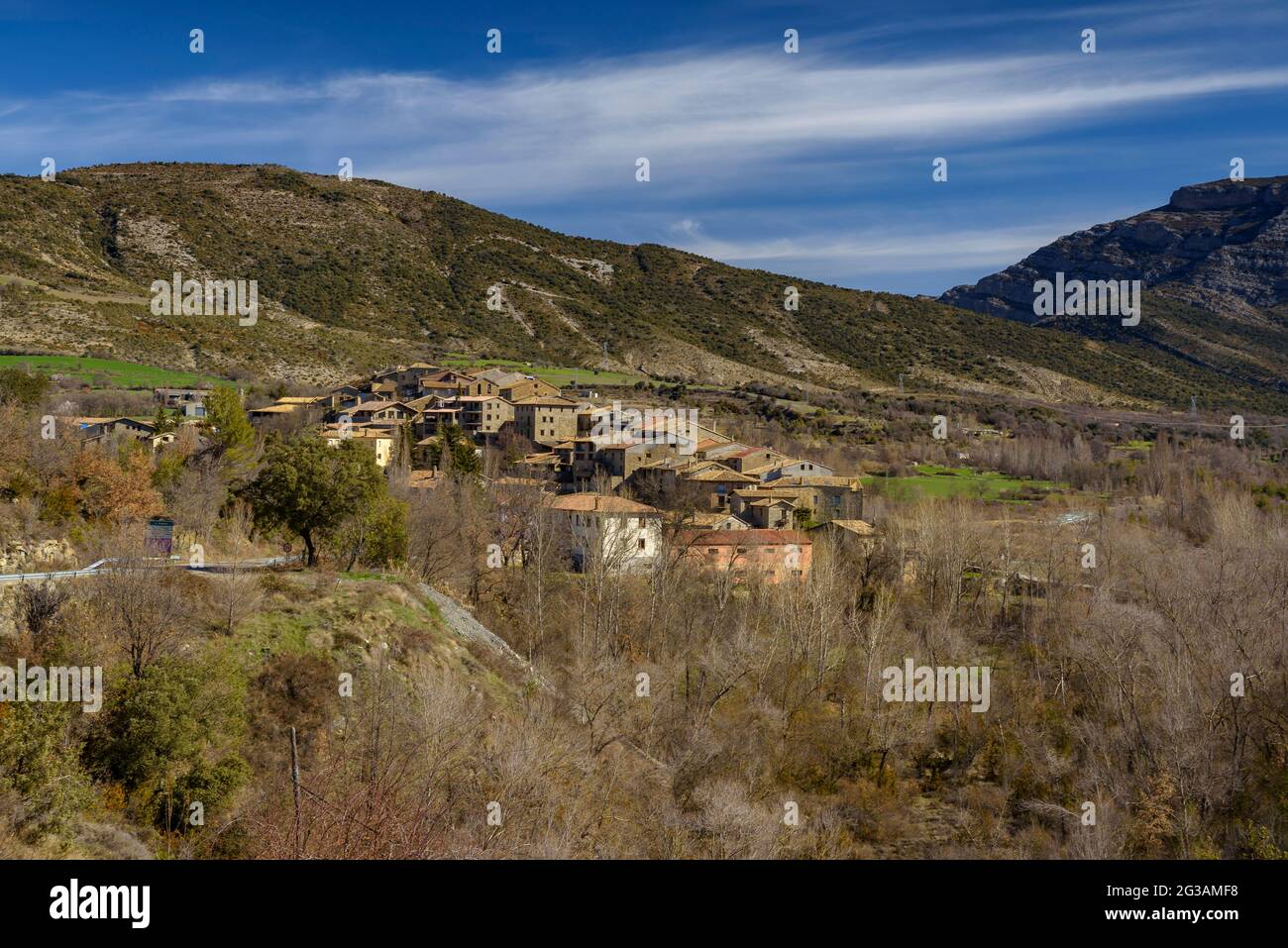 Puebla de Roda Dorf im Isábena Tal (Huesca, Aragon, Spanien, Pyrenäen) ESP: Vistas de la Puebla de Roda en el valle de Isábena (Aragón España) Stockfoto