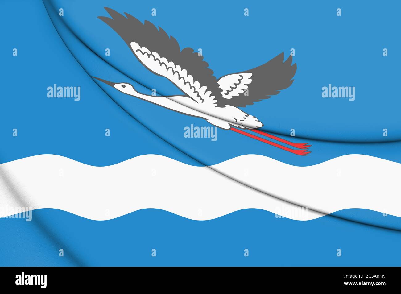 3D-Flagge von Amursk (Region Chabarowsk), Russland. 3D-Illustration. Stockfoto