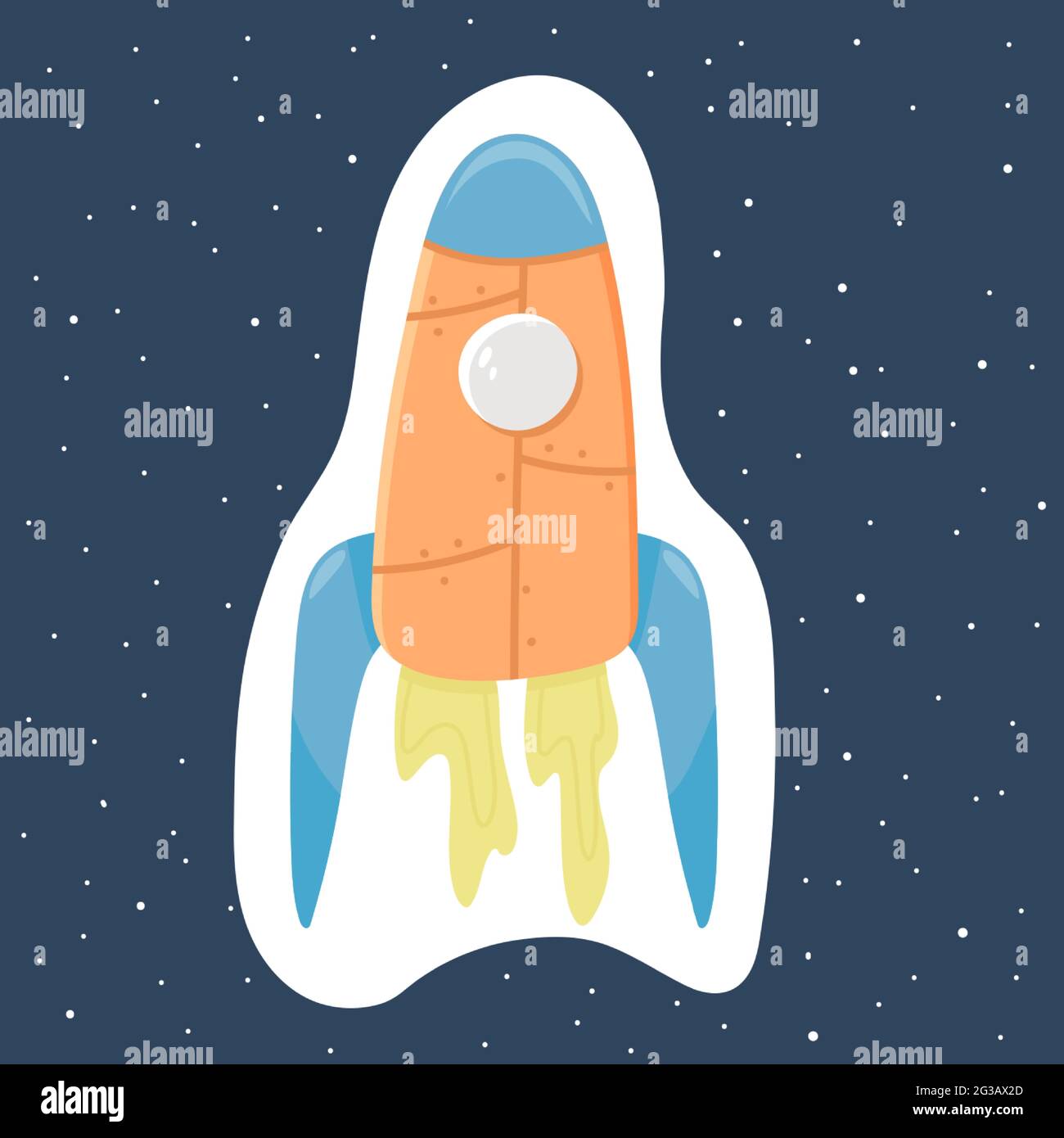 Eine lustige Rakete für den Weltraumflug. Vektor-Cartoon-Charakter in einfachen handgezeichneten skandinavischen Stil. Ideal zum Dekorieren von Baumschulen und Drucken auf Baby-Klo Stock Vektor