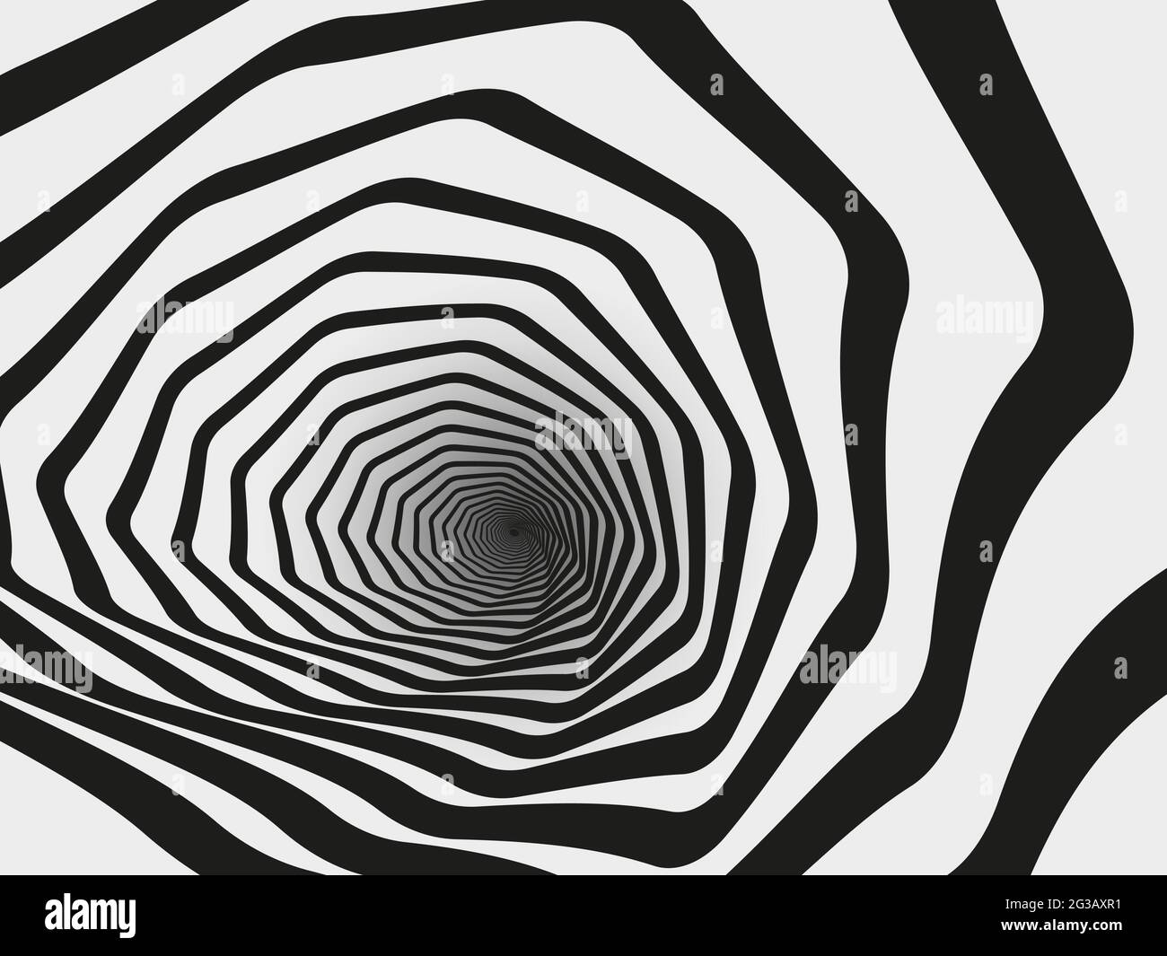 Hypnotischer Wirbeltunnel. Spiral gestreiften geometrischen Trichter, hypnotische optische Illusion Vektor-Hintergrund-Illustration. Abstrakter hypnotischer Tunnel Stock Vektor