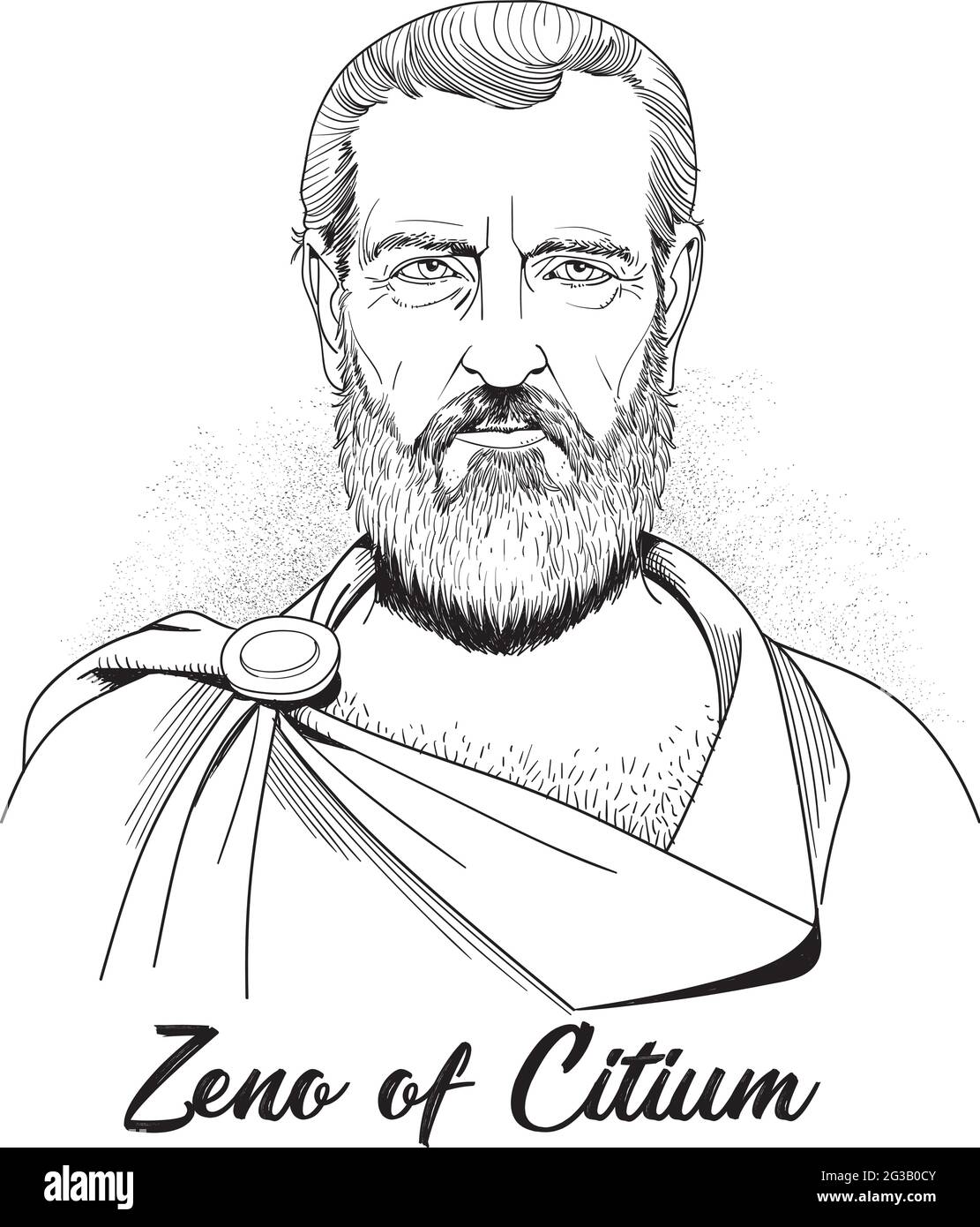 Linie Kunst Porträt Zeno von Citium, Griechisch: c. 334 – c. 262 v. Chr.) war ein hellenistischer Philosoph phönizischer Herkunft aus Citium, Zypern. Stock Vektor