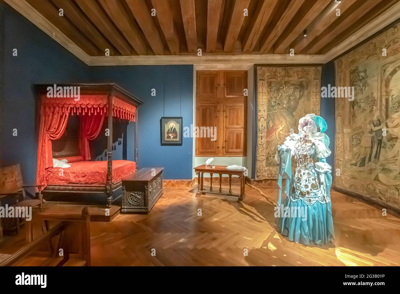 FRANKREICH - LOIRE-TAL - INDRE ET LOIRE (37) - SCHLOSS VON AZAY LE RIDEAU : HAUS DER PSYCHE, BENANNT NACH DEN TAPETEN AUS WOLLE UND SEIDE, DIE SEINEN WAL BEDECKEN Stockfoto