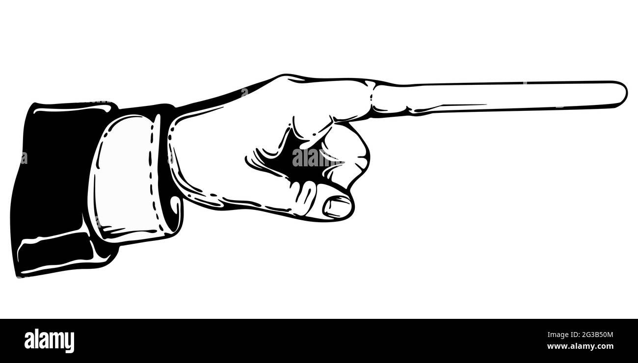 Sehr langer Zeigefinger zeigt zur Seite - bearbeitbarer Finger, Kopierbereich Stock Vektor