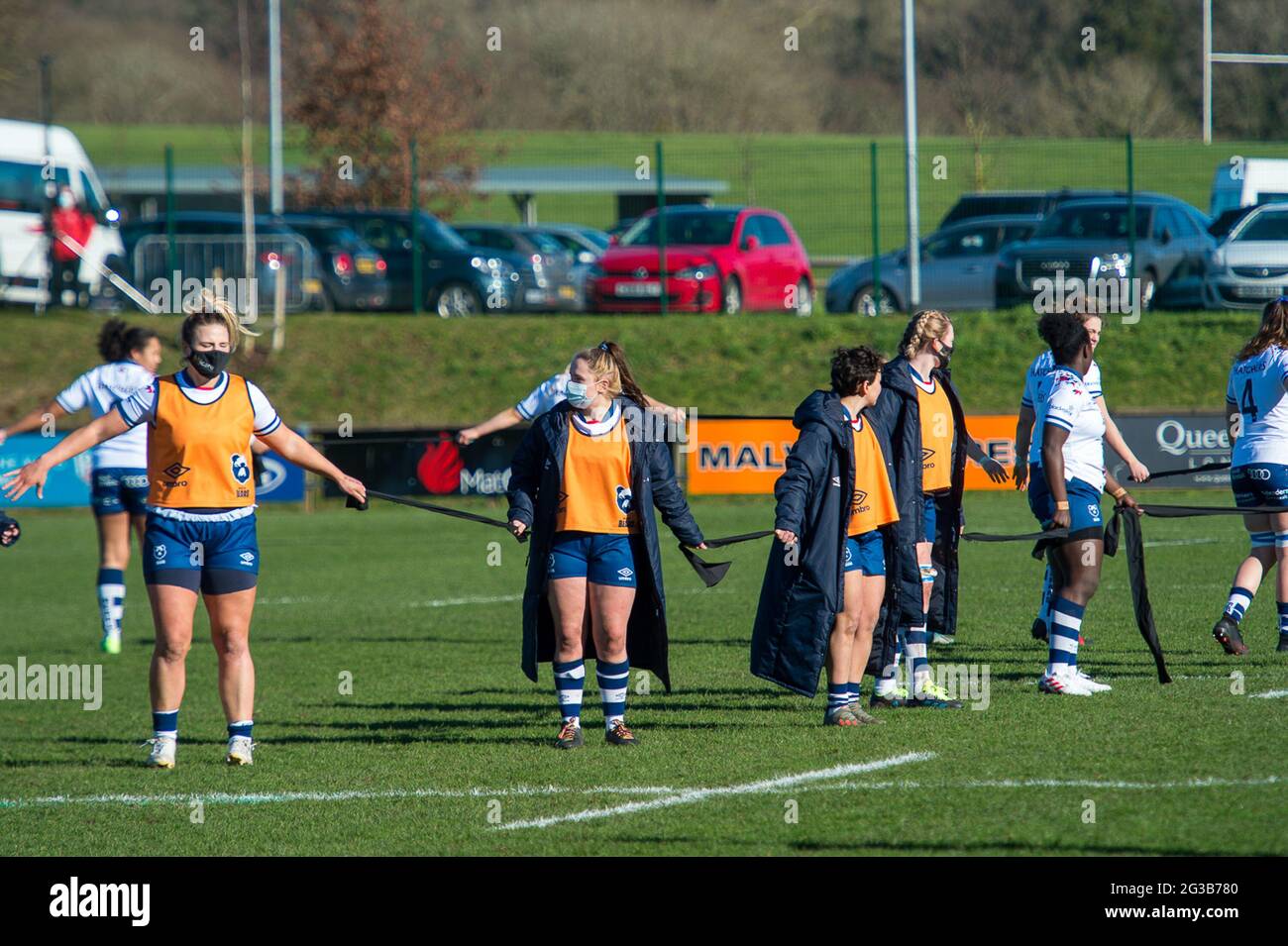 Hartpury, Gloucestershire, England. 27. Februar 2021. Allianz Premier 15:30-Spiel zwischen Gloucester-Hartpury Women und Bristol Bears Women. Stockfoto