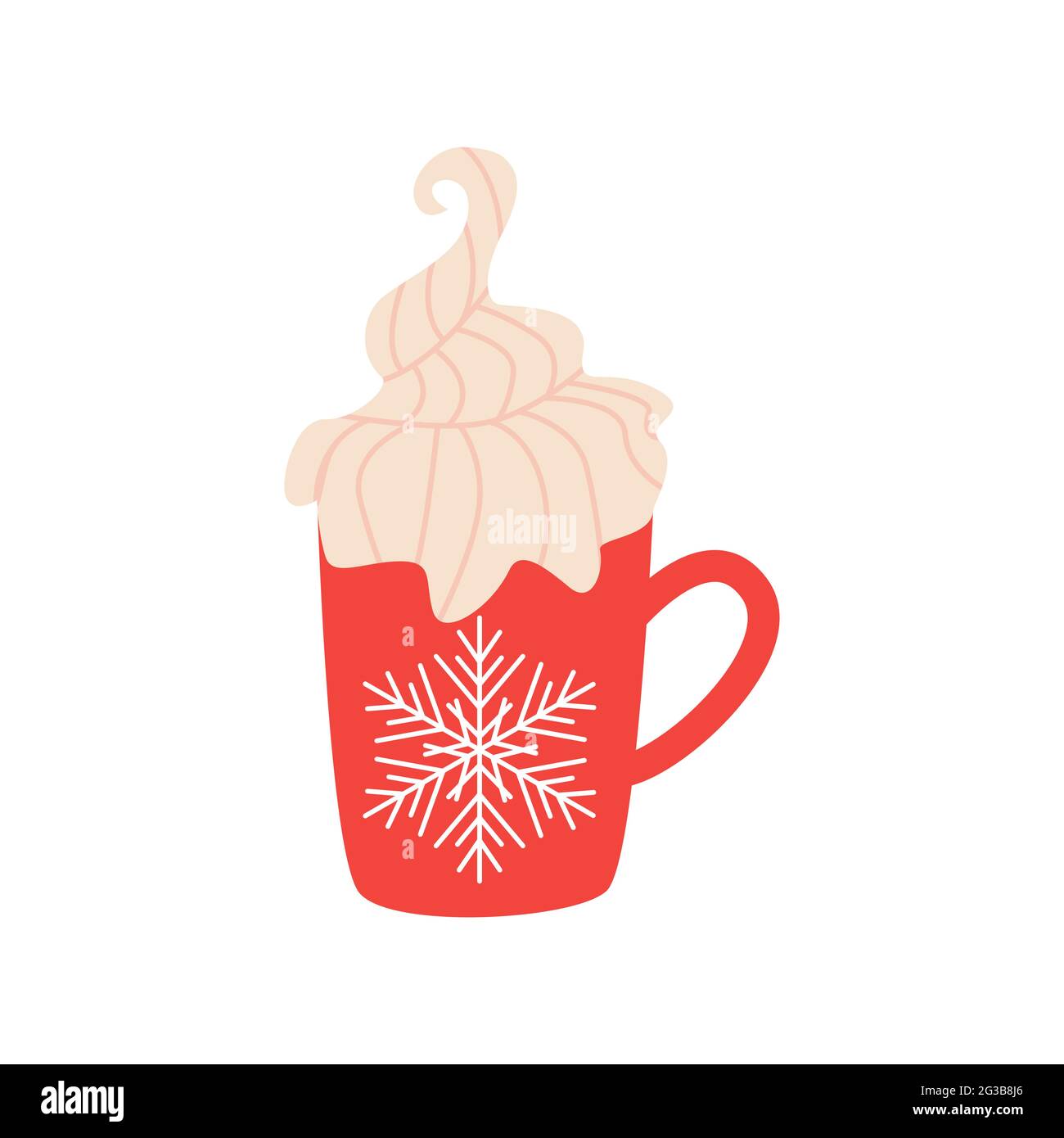 Heißer Schokoladenbecher mit Salmmillchen, rot mit Schneeflocken-Ornament. Design-Element für Weihnachtskarten. Stock Vektor