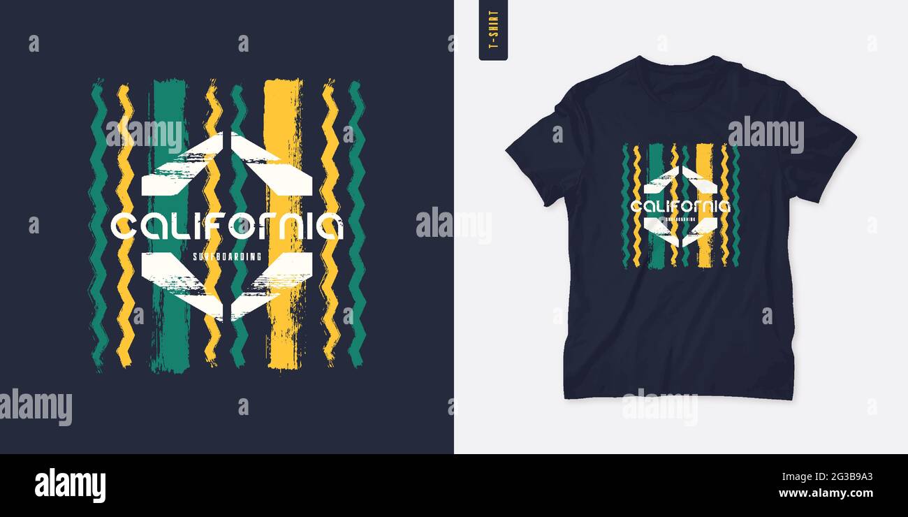 California Grafik-T-Shirt-Design, geometrischer Druck, Vektor-Illustration Stock Vektor